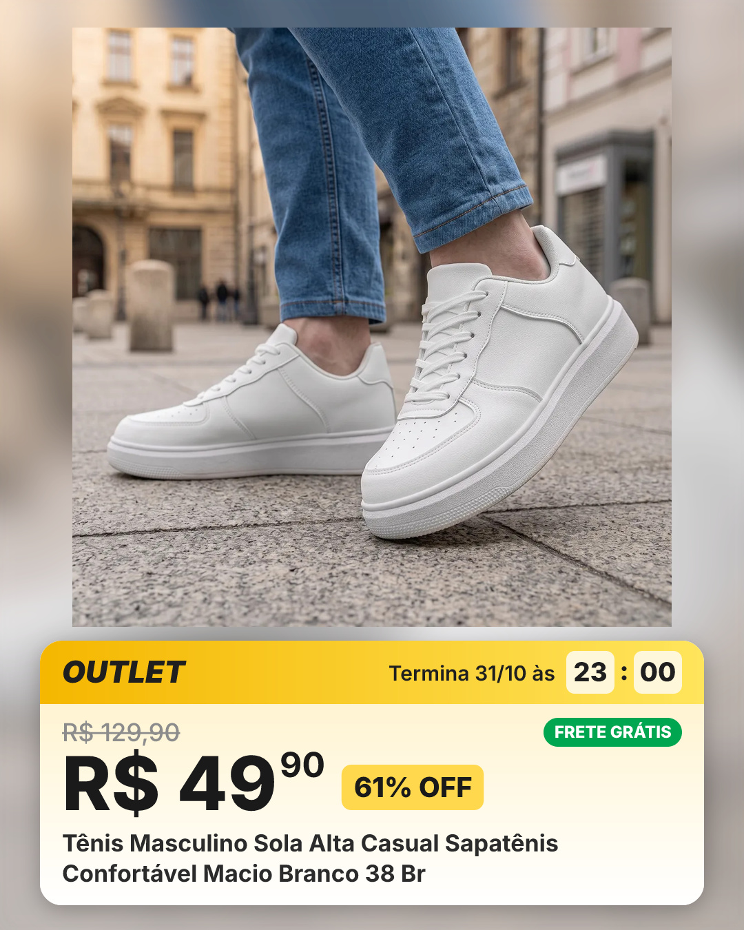 Tênis Masculino Sola Alta Casual Sapatênis Confortável Macio Branco 38 Br