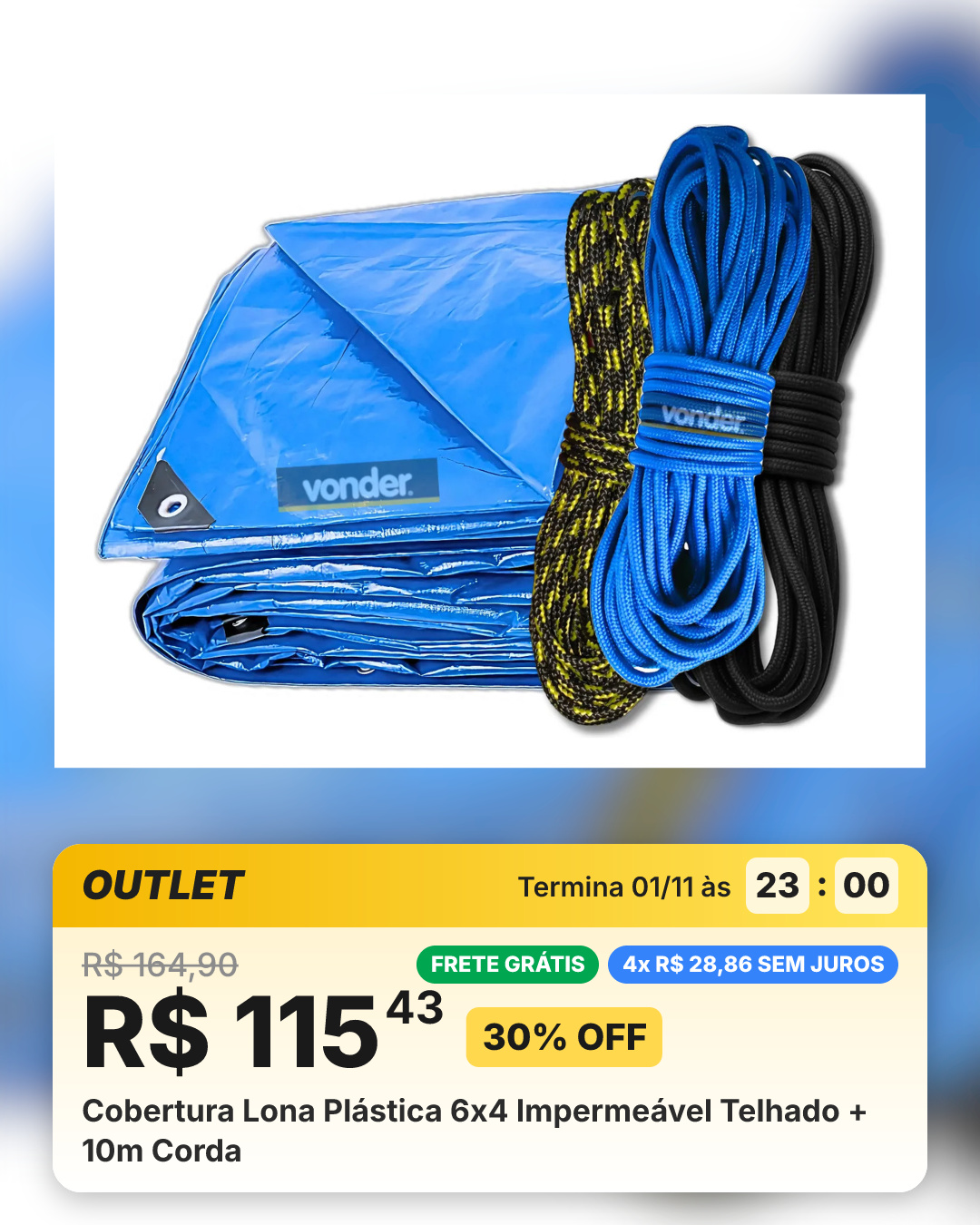 Cobertura Lona Plástica 6x4 Impermeável Telhado + 10m Corda