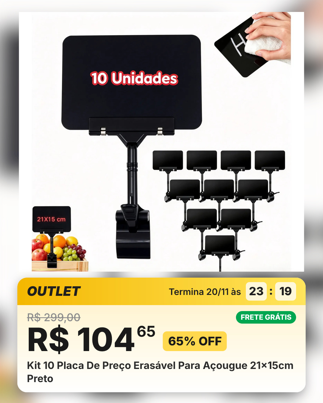 Kit 10 Placa De Preço Erasável Para Açougue 21×15cm Preto