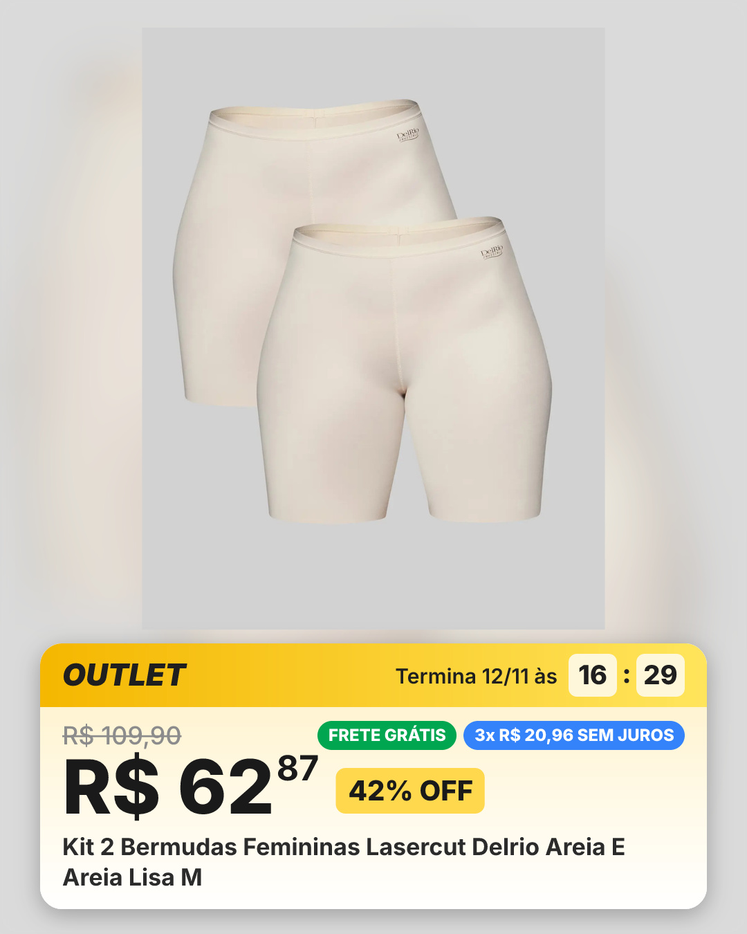 Kit 2 Bermudas Femininas Lasercut Delrio Areia E Areia Lisa M
