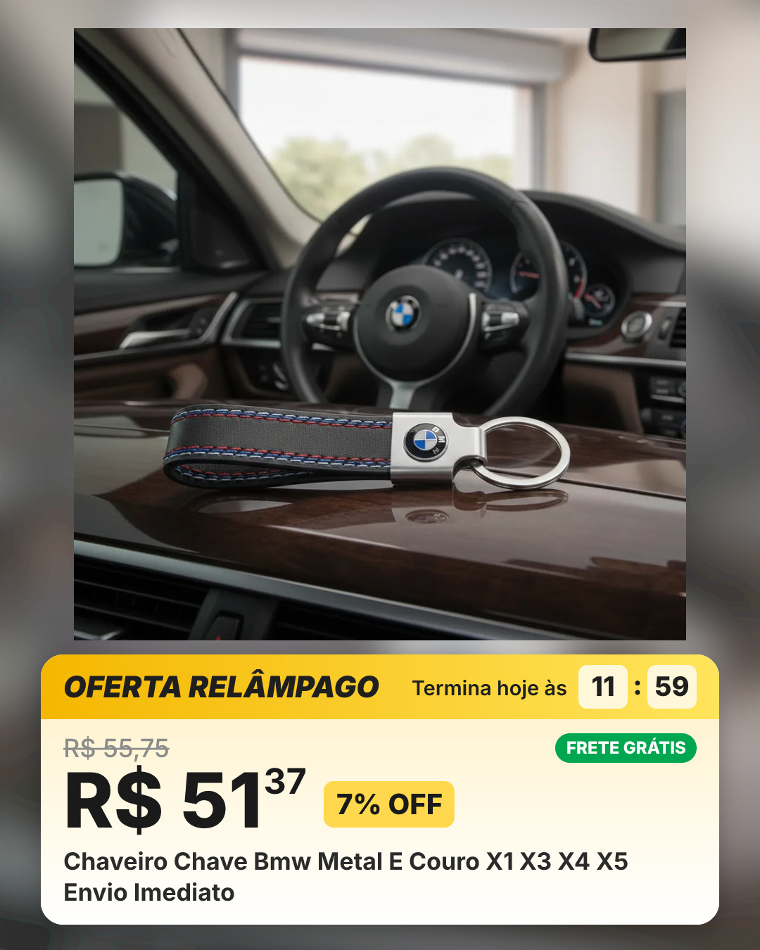 Chaveiro Chave Bmw Metal E Couro X1 X3 X4 X5 Envio Imediato