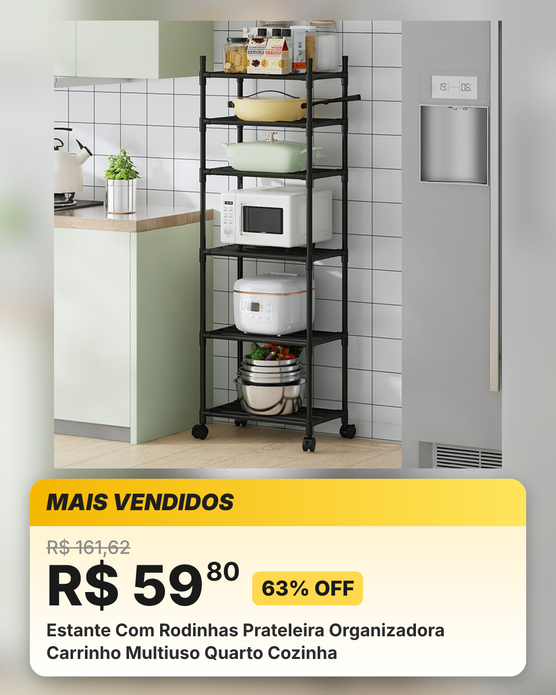 Estante Com Rodinhas Prateleira Organizadora Carrinho Multiuso Quarto Cozinha