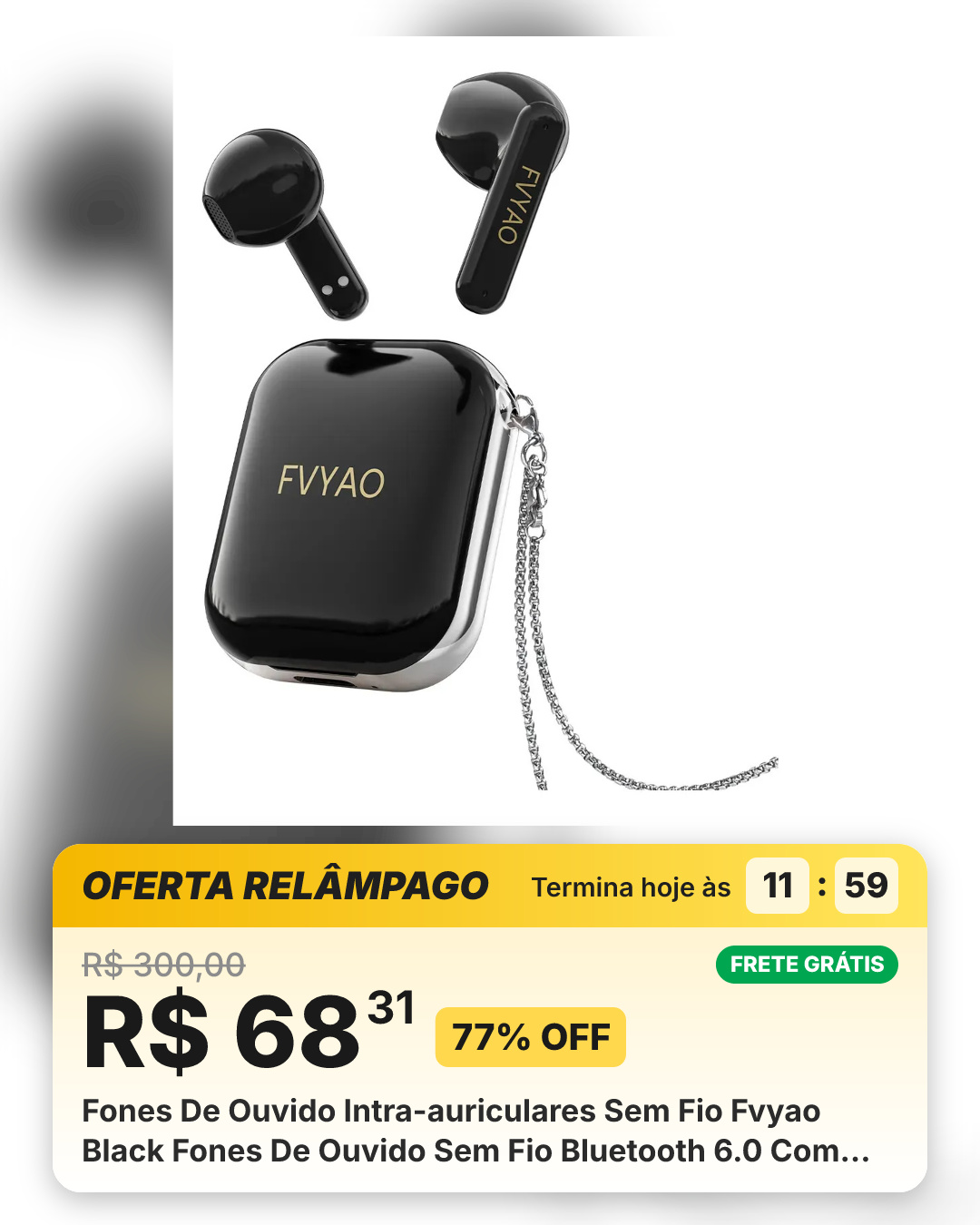 Fones De Ouvido Intra-auriculares Sem Fio Fvyao Black Fones De Ouvido Sem Fio Bluetooth 6.0 Com Microfone Com Microfone Hd Integrado Fones De Ouvido Bluetooth Fones De Ouvido Esportivos Preto