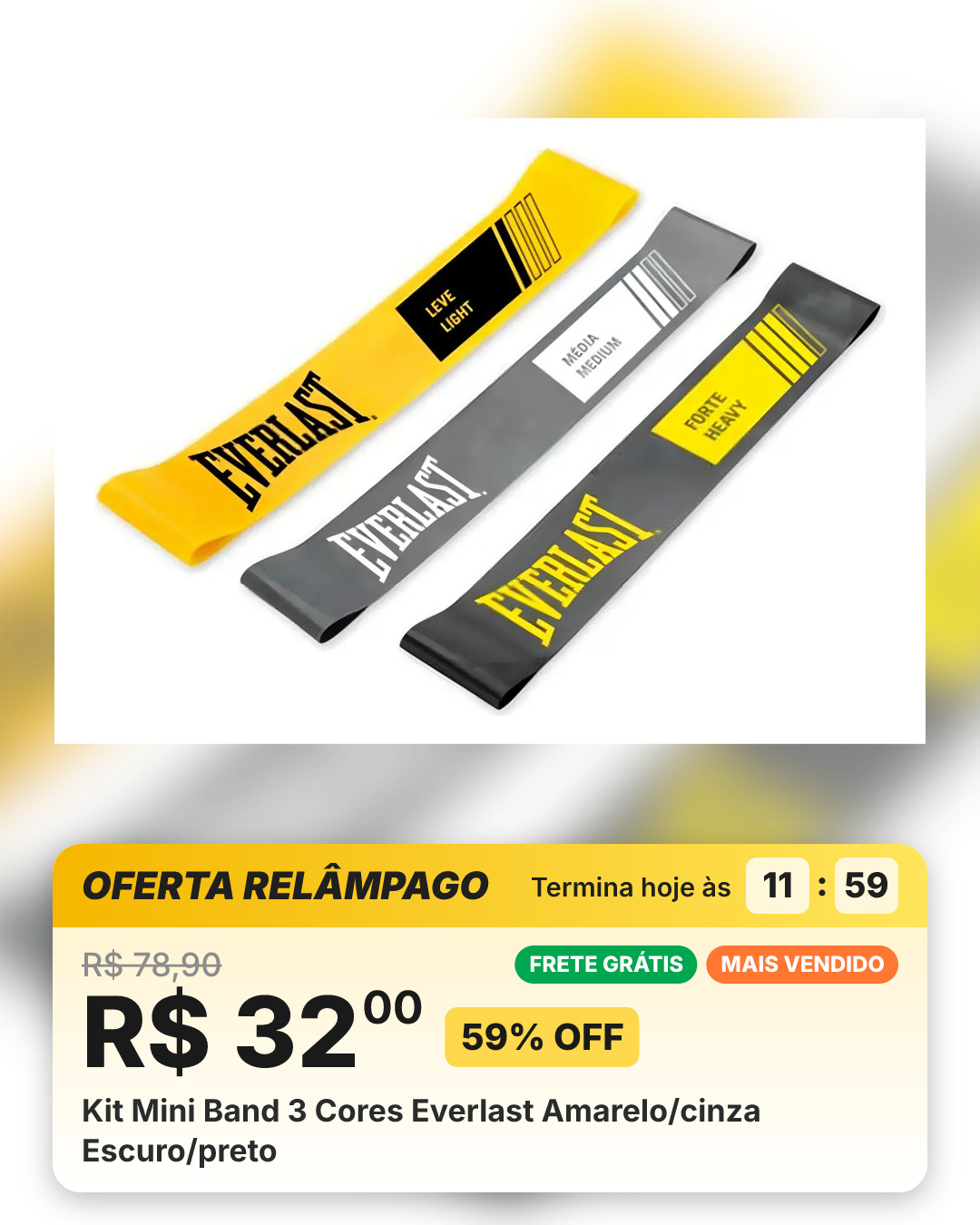 Kit Mini Band 3 Cores Everlast Amarelo/cinza Escuro/preto