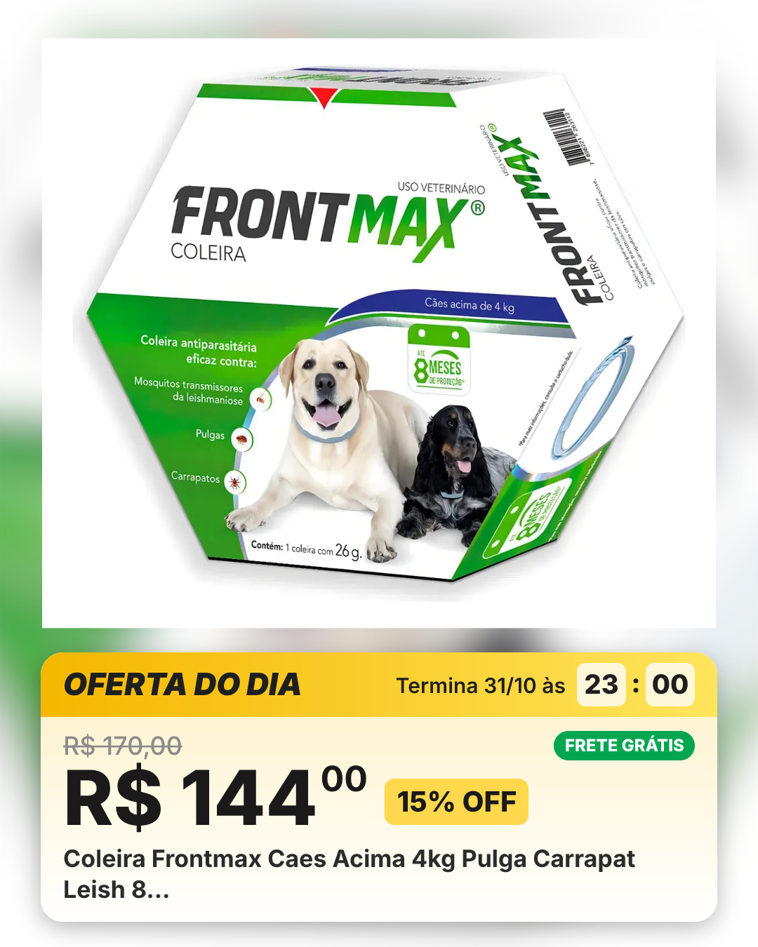 Coleira Frontmax Caes Acima 4kg Pulga Carrapat Leish 8…
