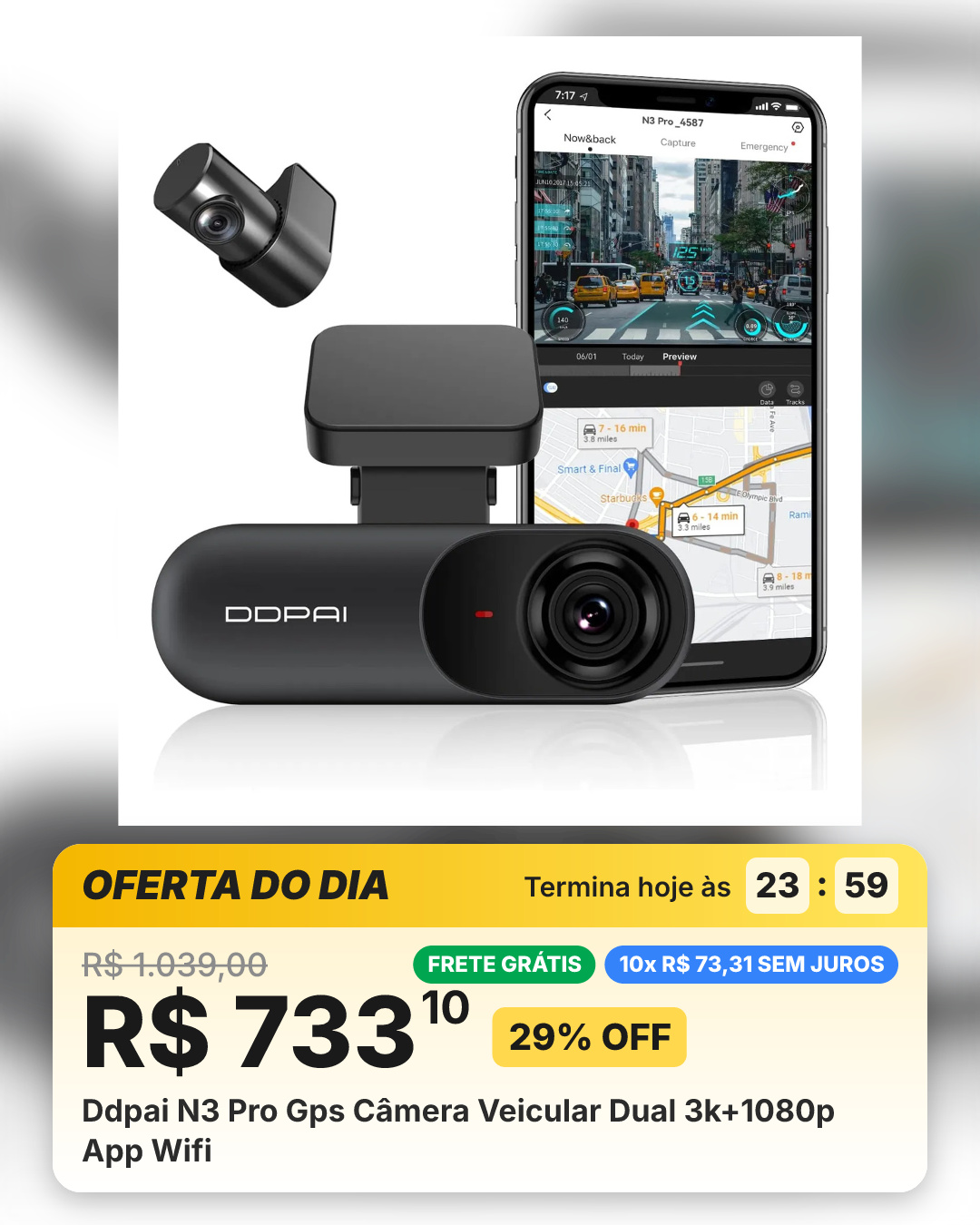 Ddpai N3 Pro Gps Câmera Veicular Dual 3k+1080p App Wifi