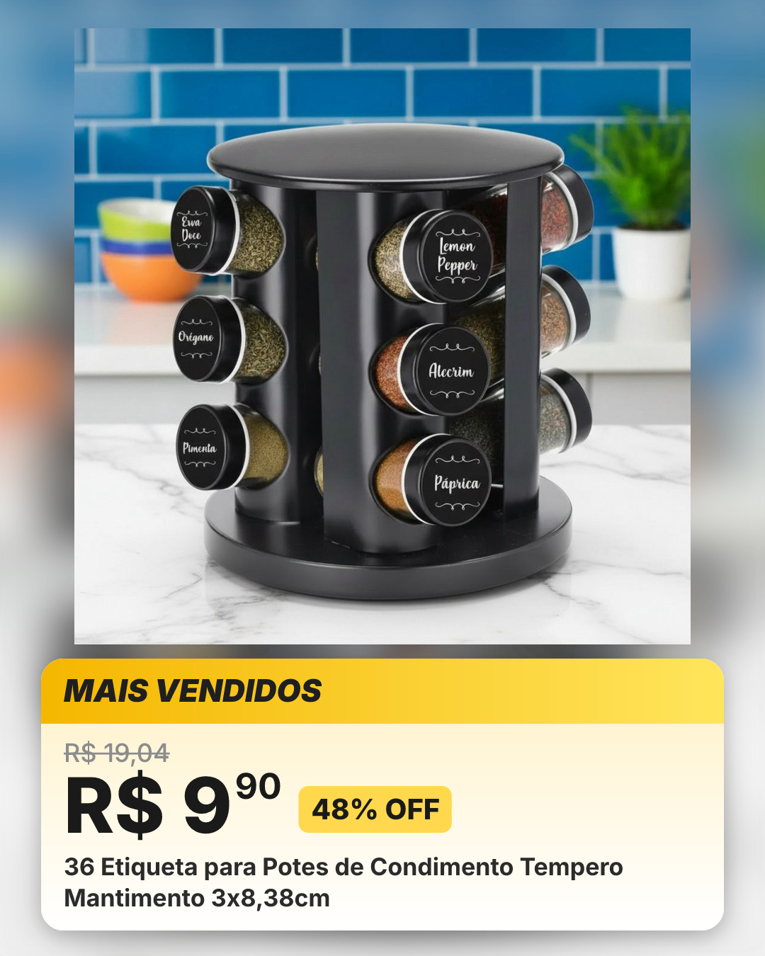 36 Etiqueta para Potes de Condimento Tempero Mantimento 3x8,38cm