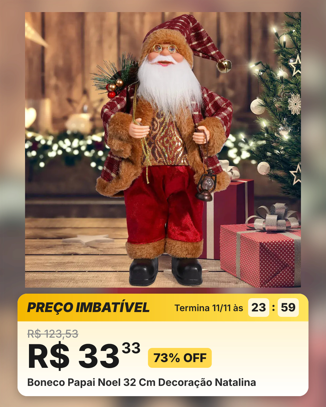Boneco Papai Noel 32 Cm Decoração Natalina