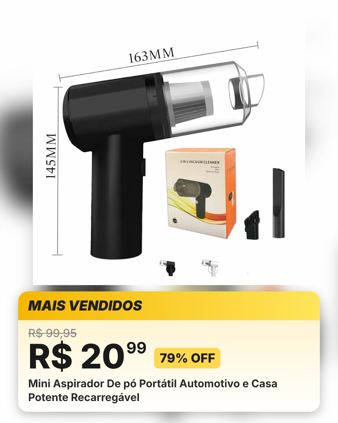 Mini Aspirador De pó Portátil Automotivo e Casa Potente Recarregável