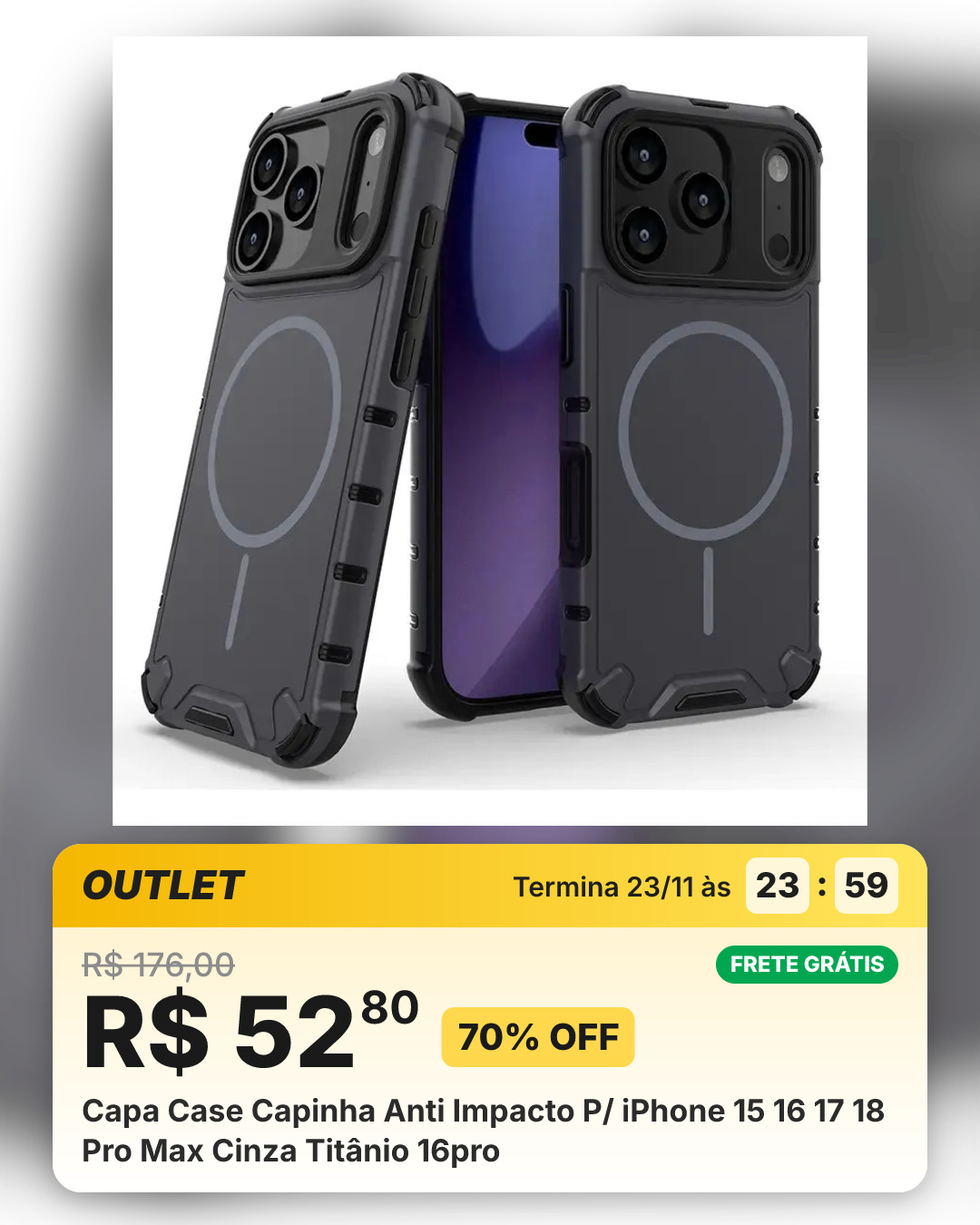 Capa Case Capinha Anti Impacto P/ iPhone 15 16 17 18 Pro Max Cinza Titânio 16pro