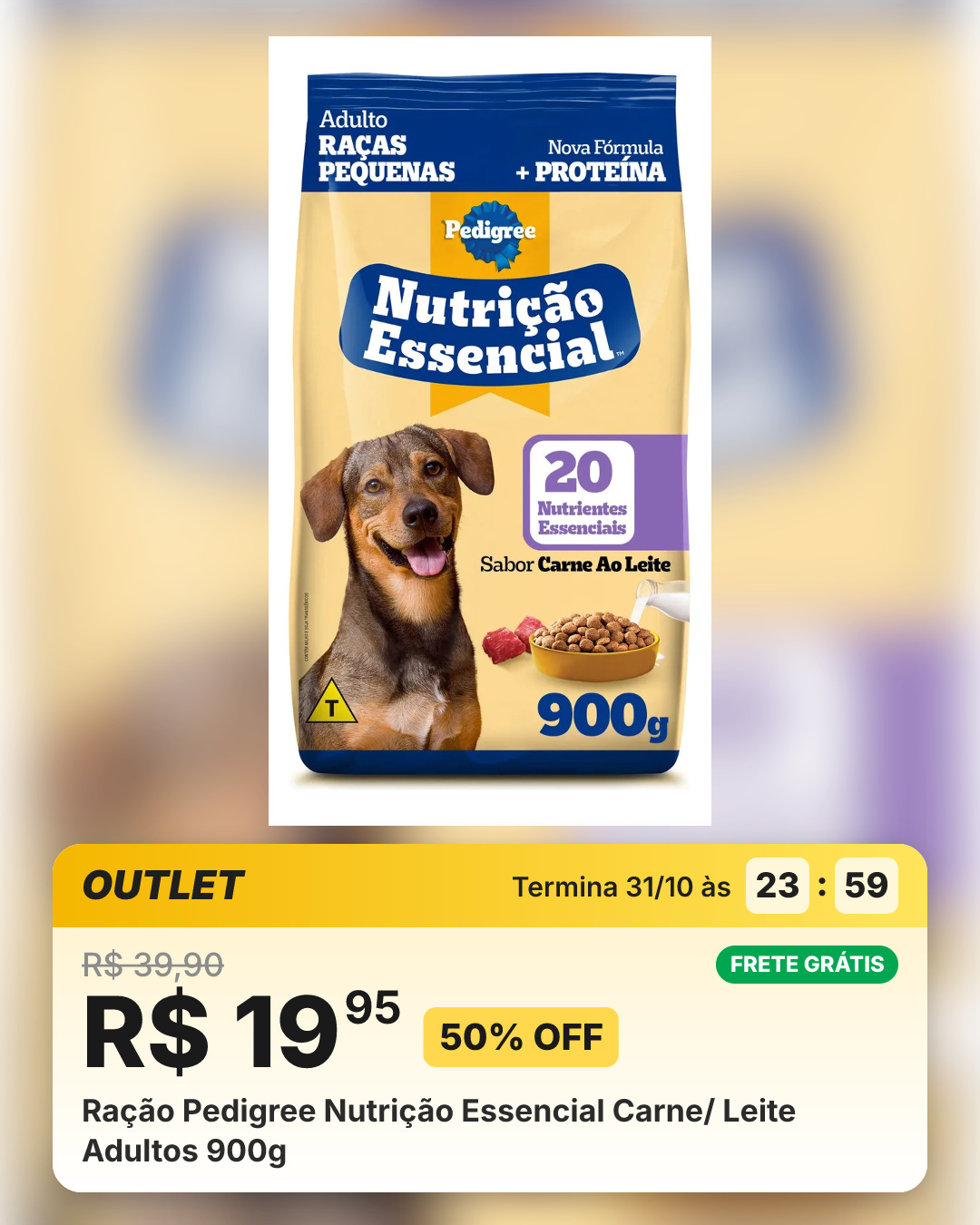 Ração Pedigree Nutrição Essencial Carne/ Leite Adultos 900g