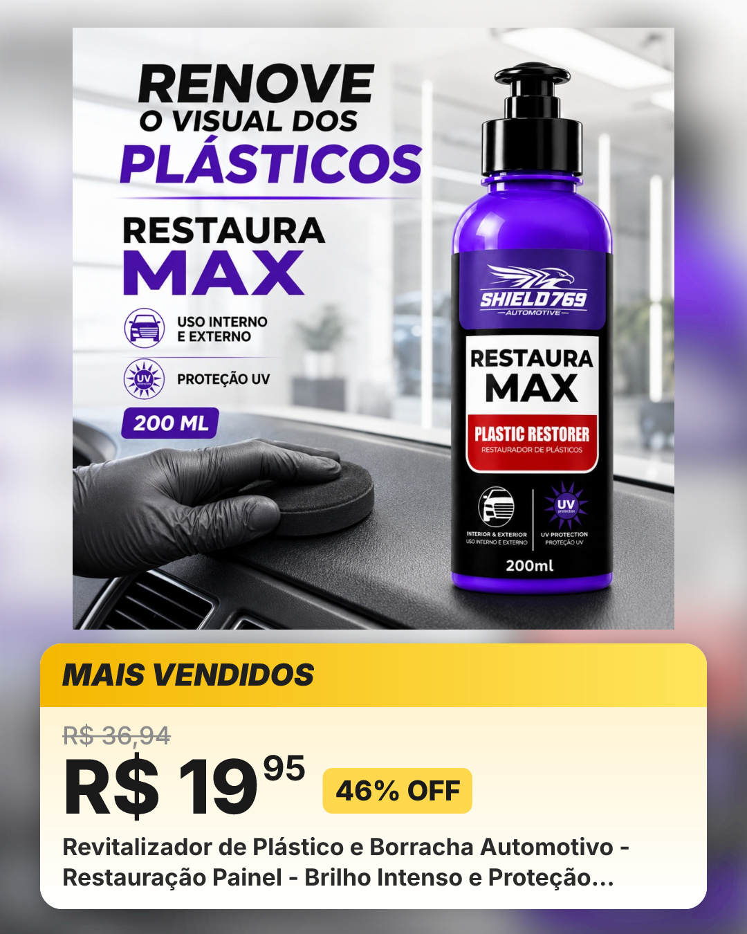 Revitalizador de Plástico e Borracha Automotivo - Restauração Painel - Brilho Intenso e Proteção Duradoura