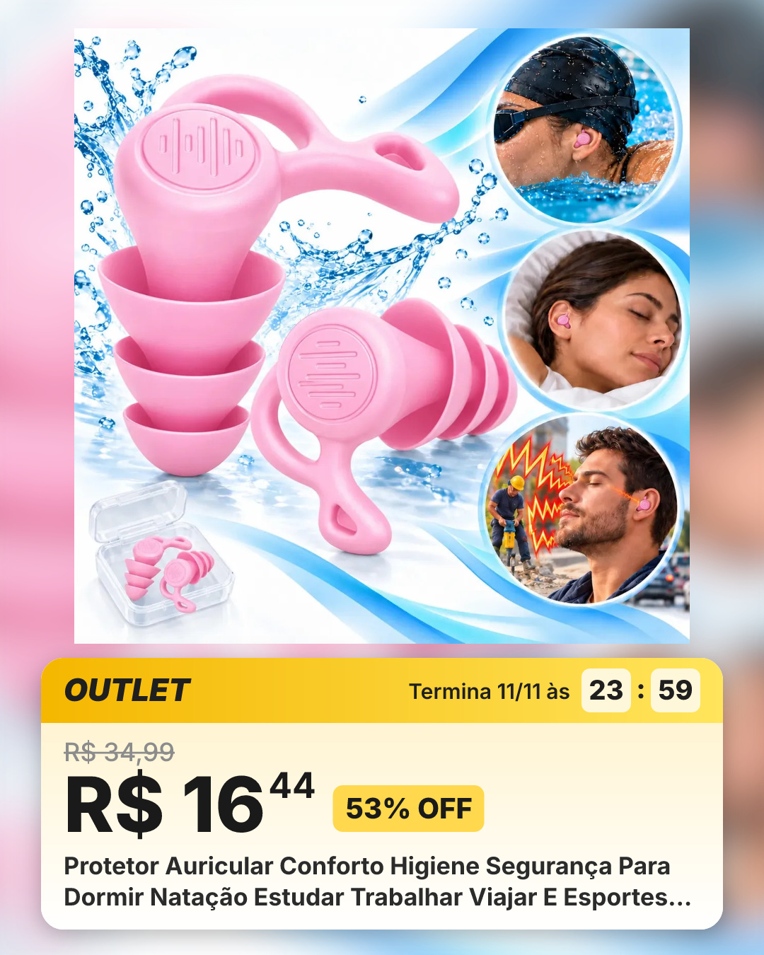 Protetor Auricular Conforto Higiene Segurança Para Dormir Natação Estudar Trabalhar Viajar E Esportes Rosa Zaviti
