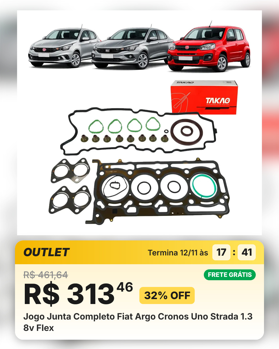 Jogo Junta Completo Fiat Argo Cronos Uno Strada 1.3 8v Flex