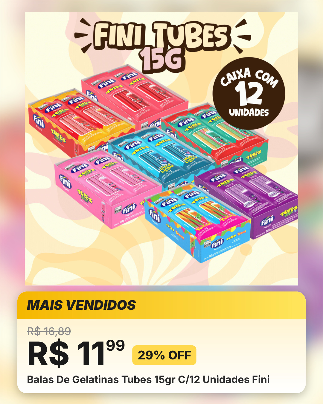 Balas De Gelatinas Tubes 15gr C/12 Unidades Fini