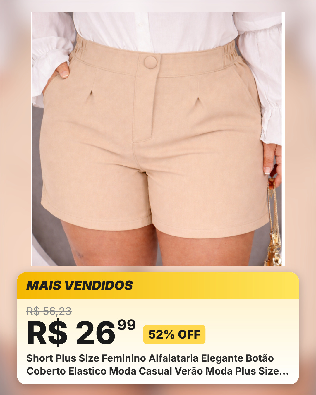 Short Plus Size Feminino Alfaiataria Elegante Botão Coberto Elastico Moda Casual Verão Moda Plus Size Short