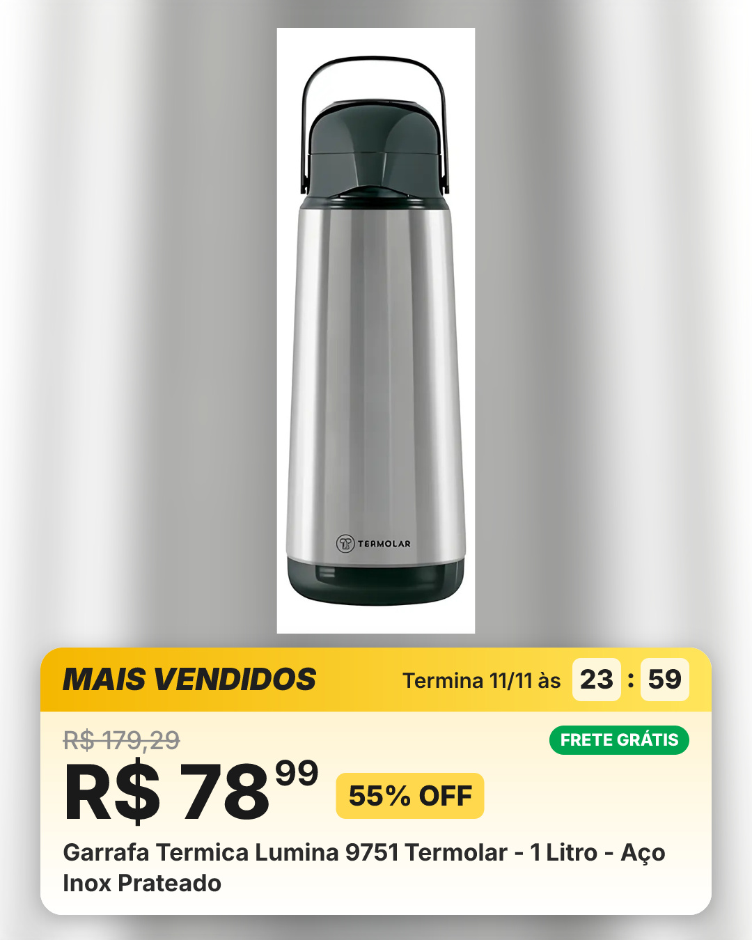 Garrafa Termica Lumina 9751 Termolar - 1 Litro - Aço Inox Prateado