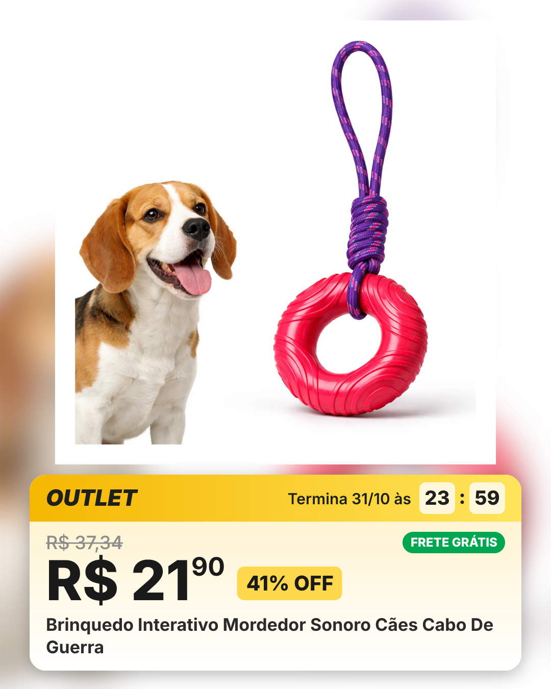 Brinquedo Interativo Mordedor Sonoro Cães Cabo De Guerra