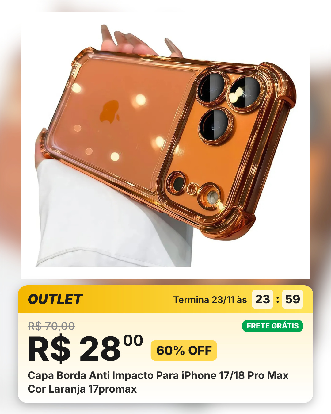Capa Borda Anti Impacto Para iPhone 17/18 Pro Max Cor Laranja 17promax