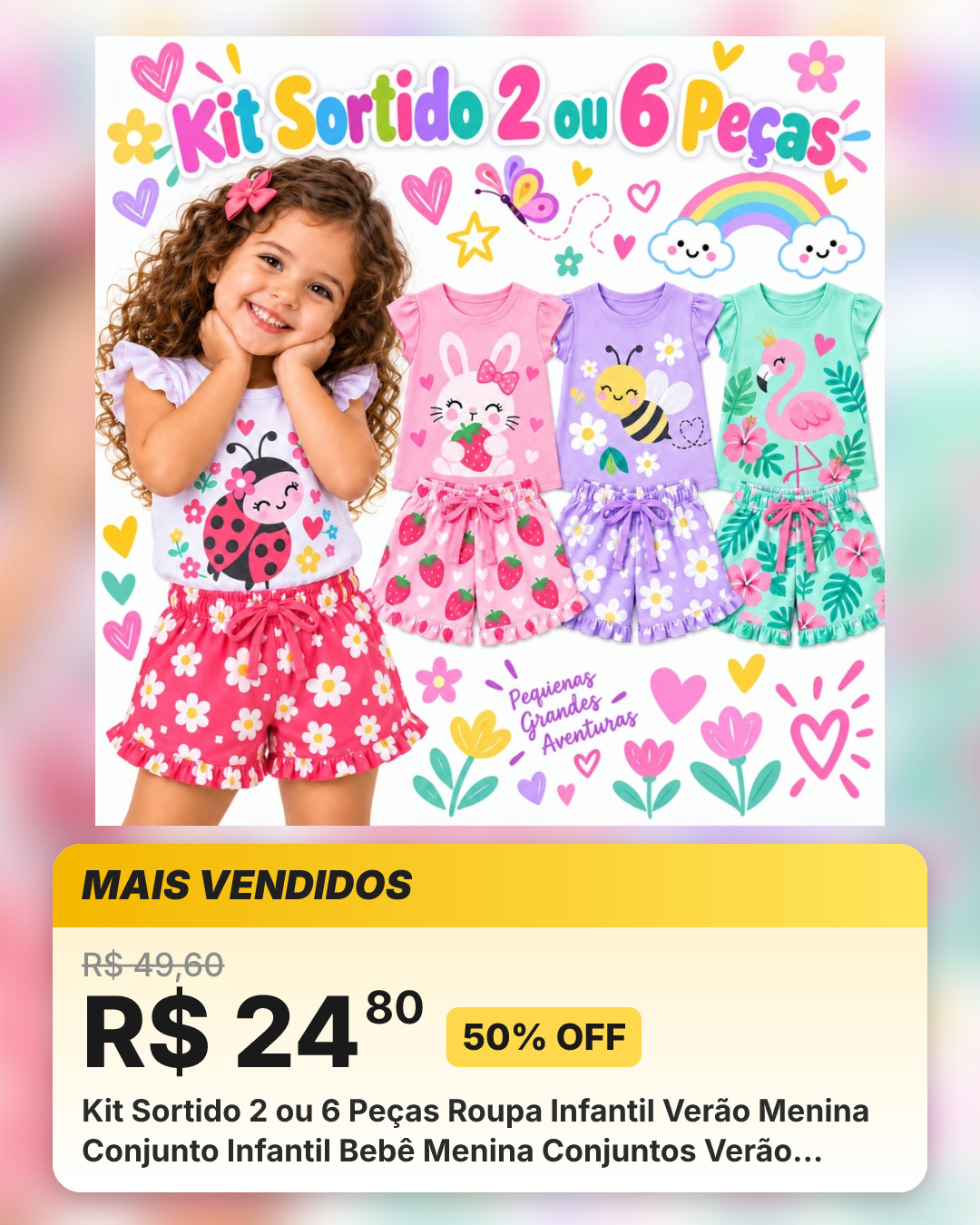 Kit Sortido 2 ou 6 Peças Roupa Infantil Verão Menina Conjunto Infantil Bebê Menina Conjuntos Verão Entrega Rapida