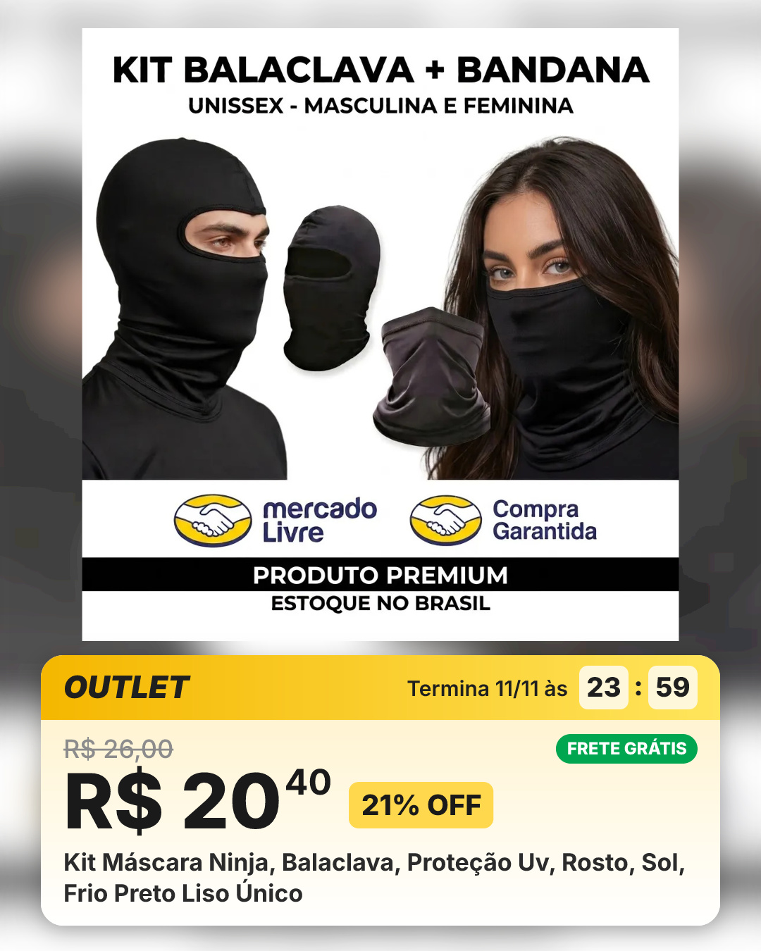 Kit Máscara Ninja, Balaclava, Proteção Uv, Rosto, Sol, Frio Preto Liso Único