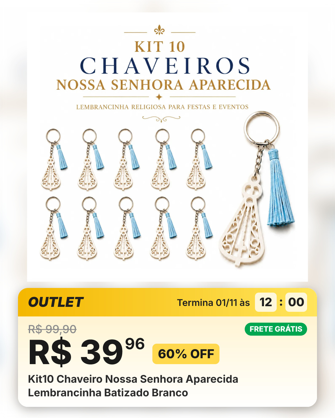 Kit10 Chaveiro Nossa Senhora Aparecida Lembrancinha Batizado Branco