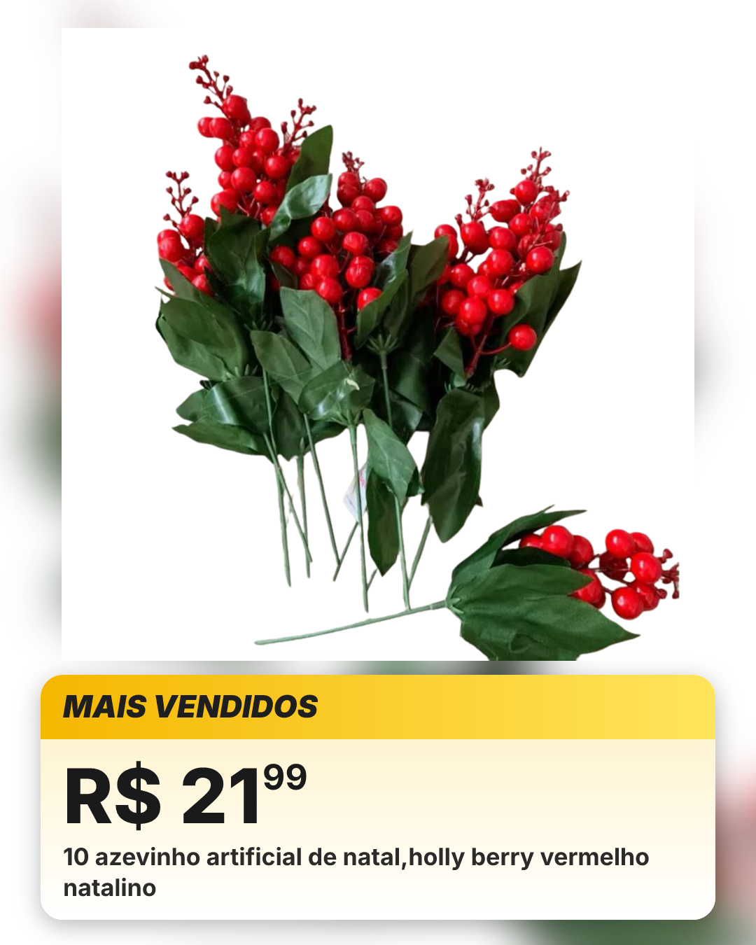 10 azevinho artificial de natal,holly berry vermelho natalino
