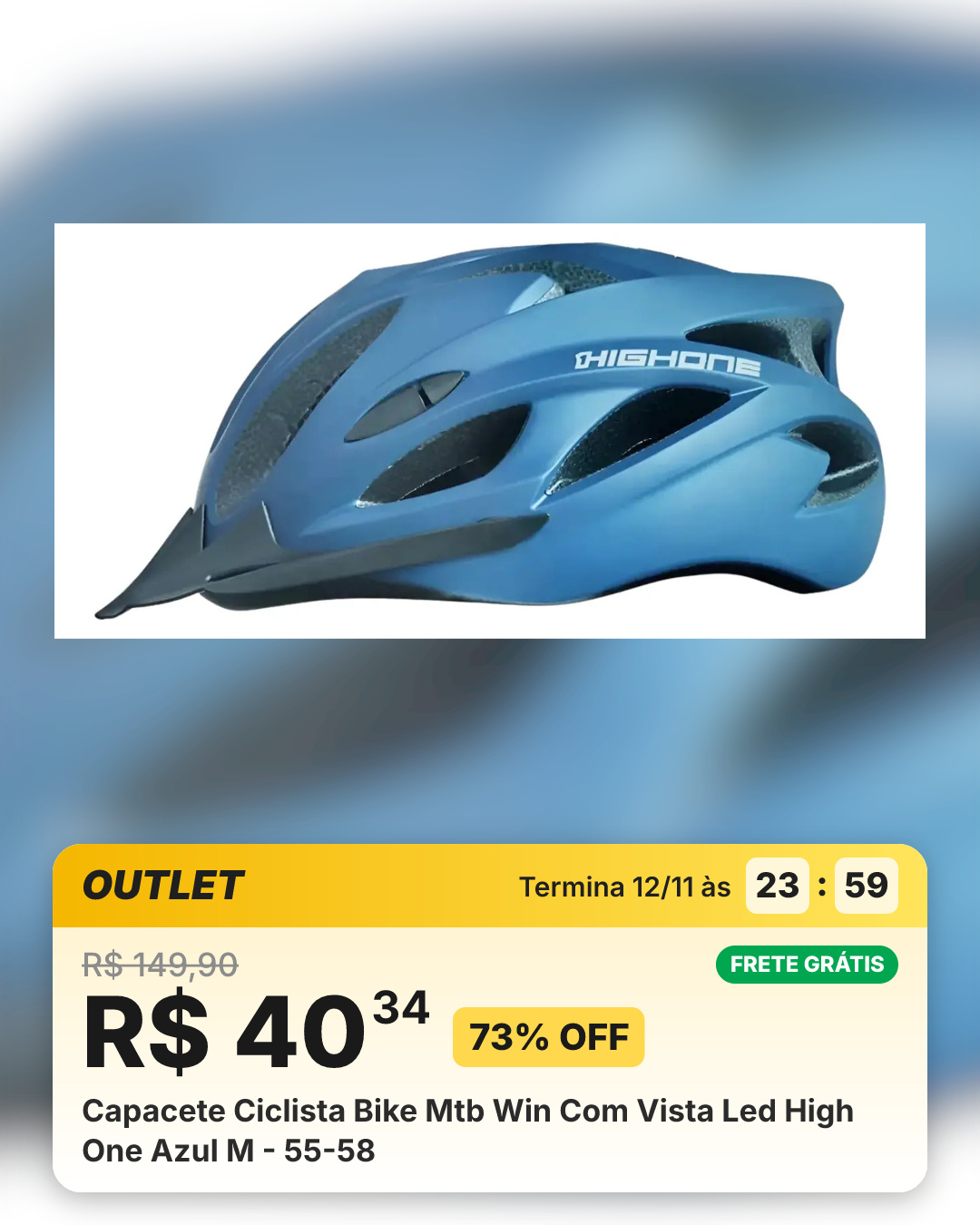 Capacete Ciclista Bike Mtb Win Com Vista Led High One Azul M - 55-58