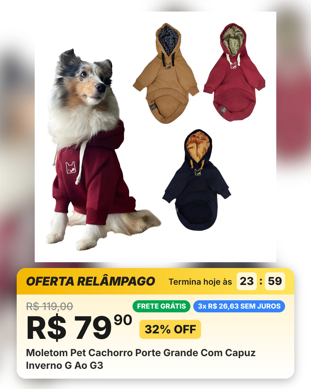 Moletom Pet Cachorro Porte Grande Com Capuz Inverno G Ao G3