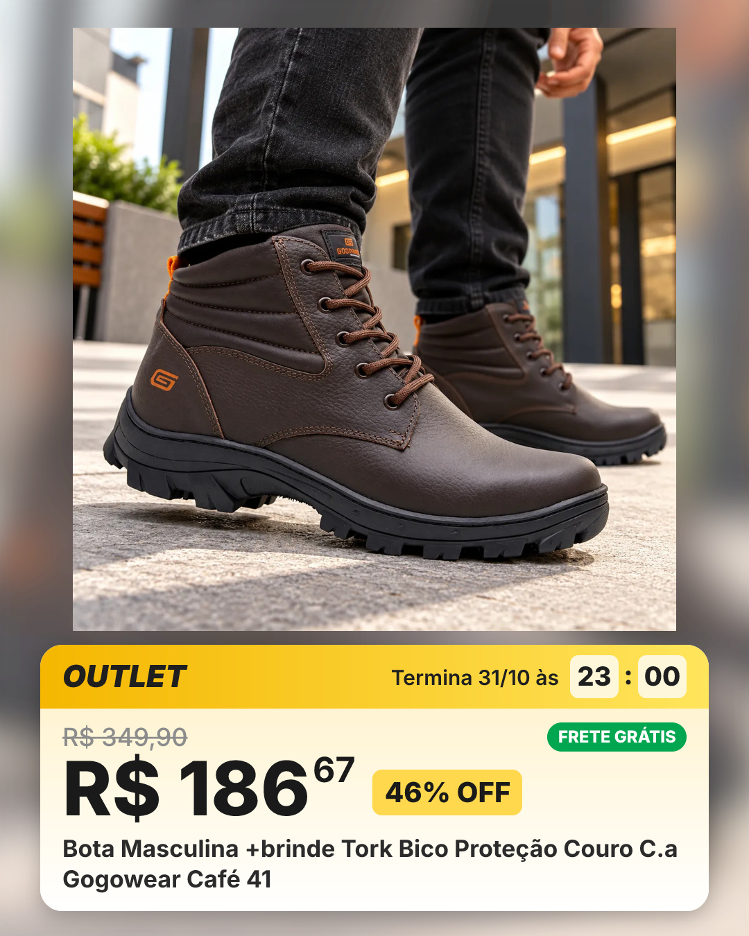 Bota Masculina +brinde Tork Bico Proteção Couro C.a Gogowear Café 41