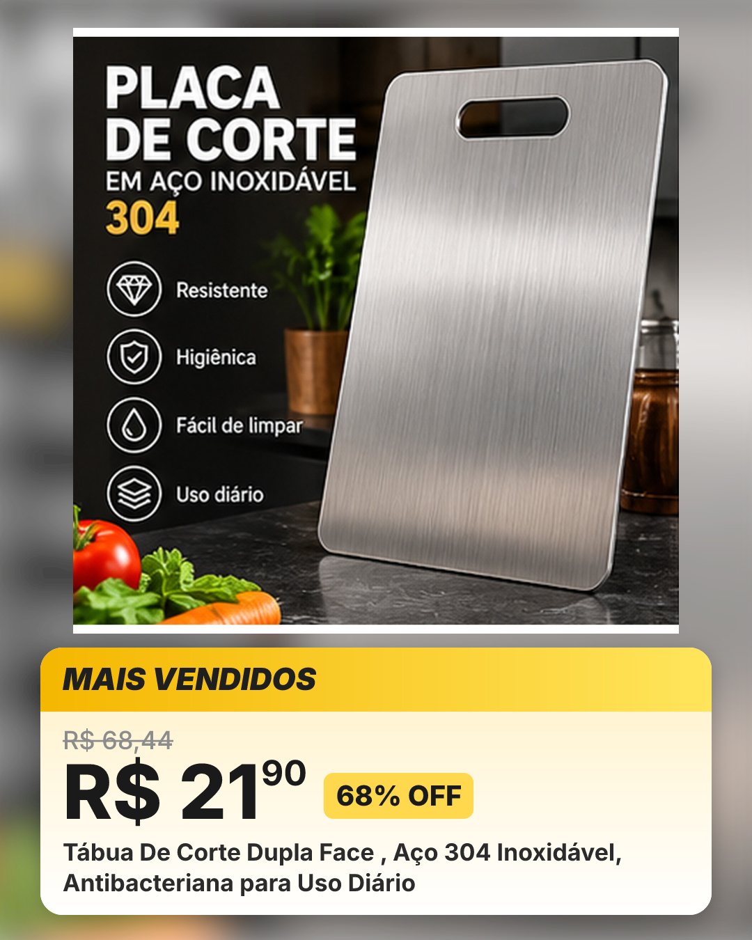 Tábua De Corte Dupla Face , Aço 304 Inoxidável, Antibacteriana para Uso Diário