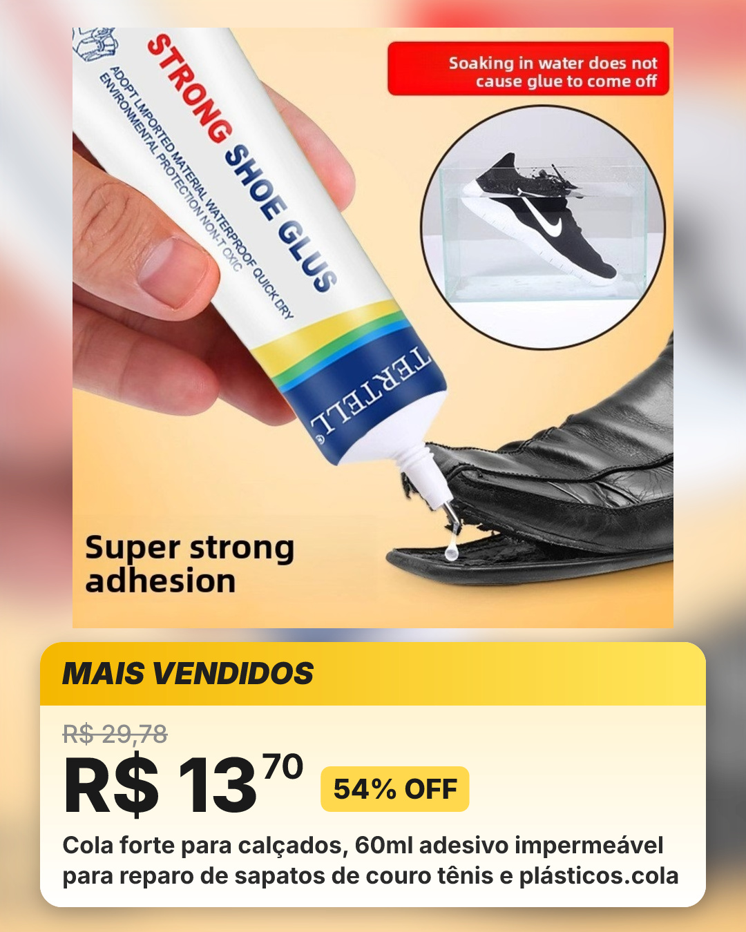 Cola forte para calçados, 60ml adesivo impermeável para reparo de sapatos de couro tênis e plásticos.cola