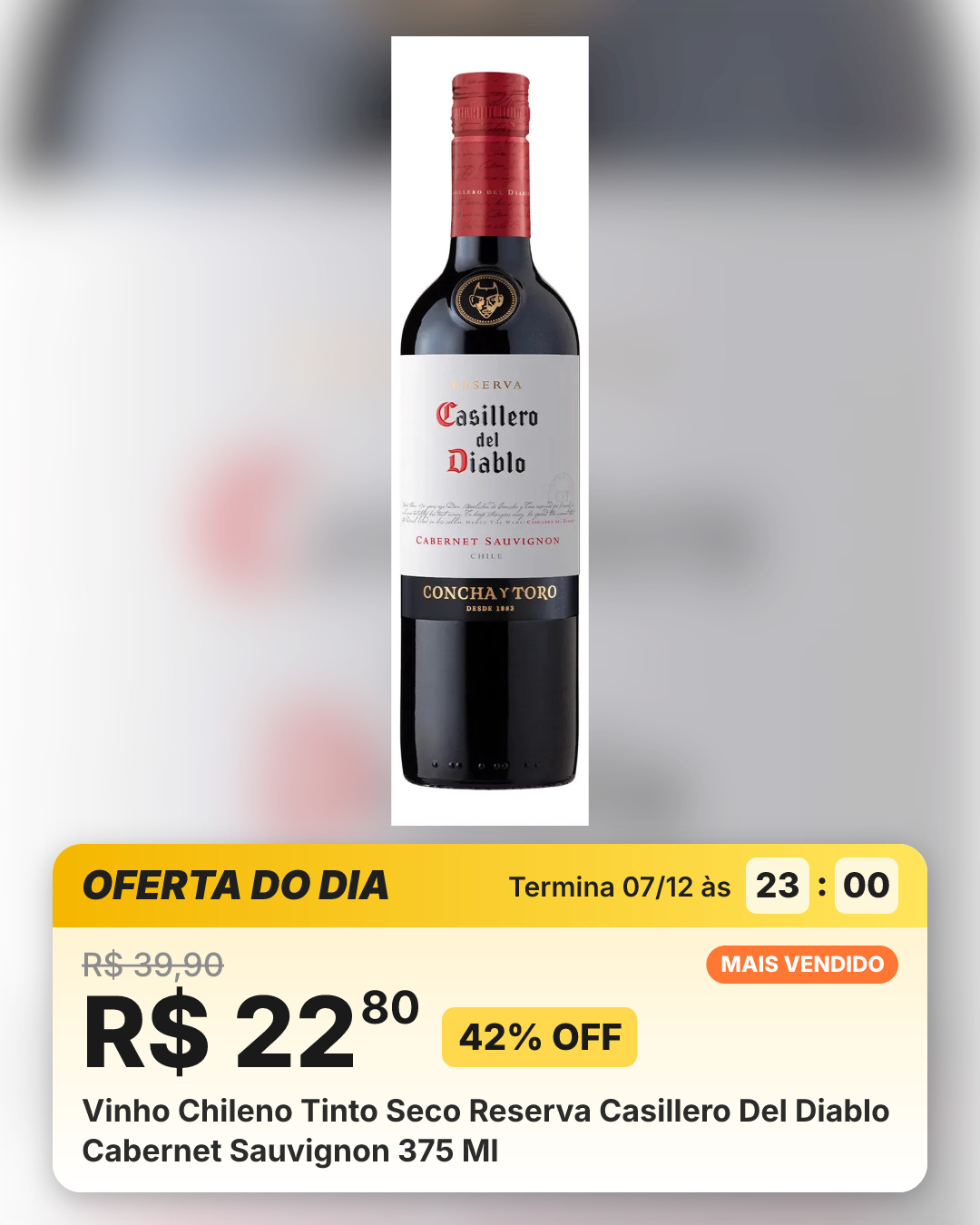 Vinho Chileno Tinto Seco Reserva Casillero Del Diablo Cabernet Sauvignon 375 Ml