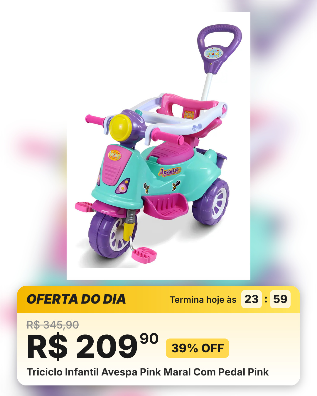 Triciclo Infantil Avespa Pink Maral Com Pedal Pink