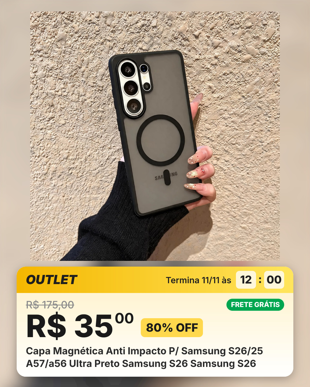 Capa Magnética Anti Impacto P/ Samsung S26/25 A57/a56 Ultra Preto Samsung S26 Samsung S26
