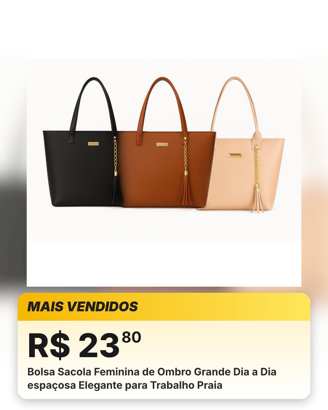 Bolsa Sacola Feminina de Ombro Grande Dia a Dia espaçosa Elegante para Trabalho Praia
