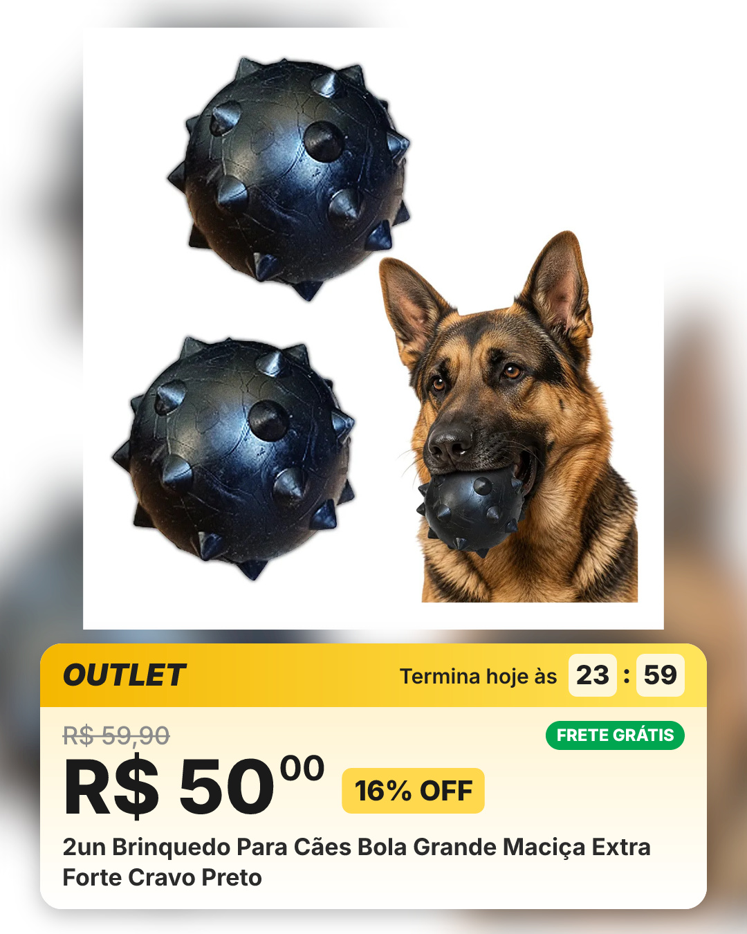 2un Brinquedo Para Cães Bola Grande Maciça Extra Forte Cravo Preto