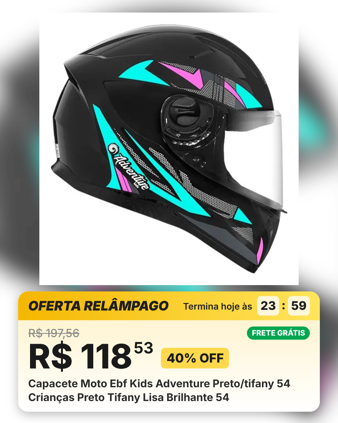Capacete Moto Ebf Kids Adventure Preto/tifany 54 Crianças Preto Tifany Lisa Brilhante 54