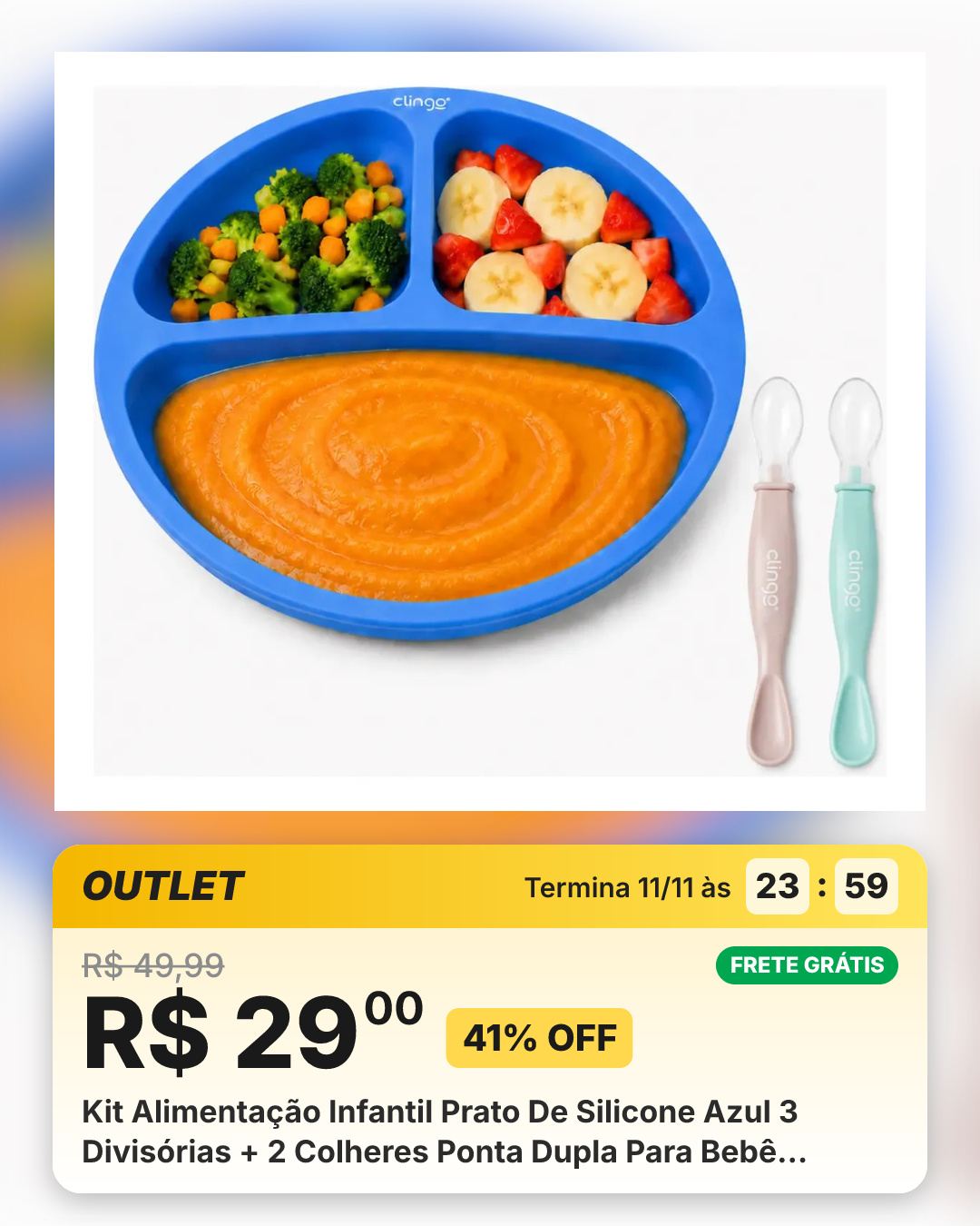Kit Alimentação Infantil Prato De Silicone Azul 3 Divisórias + 2 Colheres Ponta Dupla Para Bebê Introdução Alimentar 6m+ Beesclover Azul-marinho