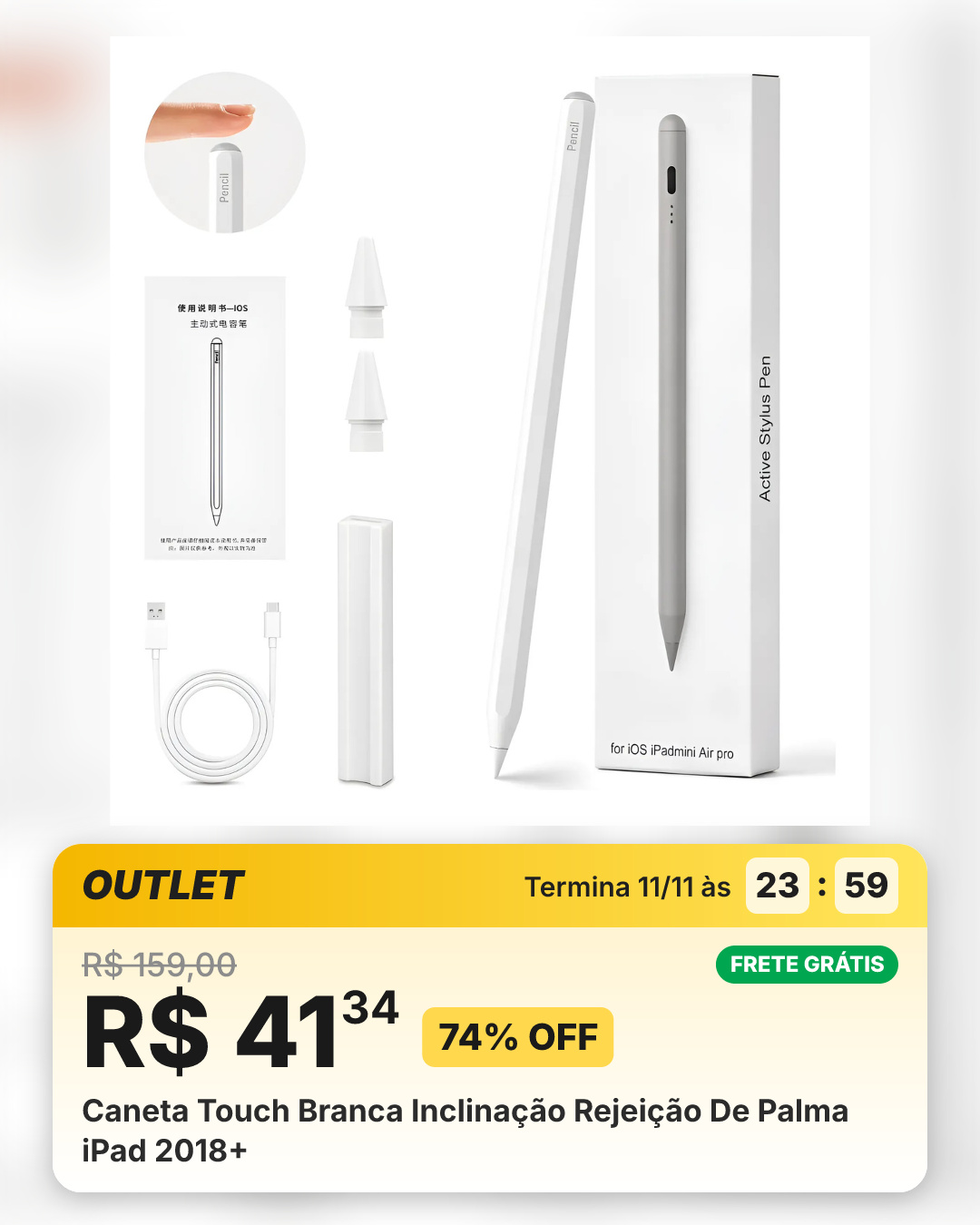 Caneta Touch Branca Inclinação Rejeição De Palma iPad 2018+