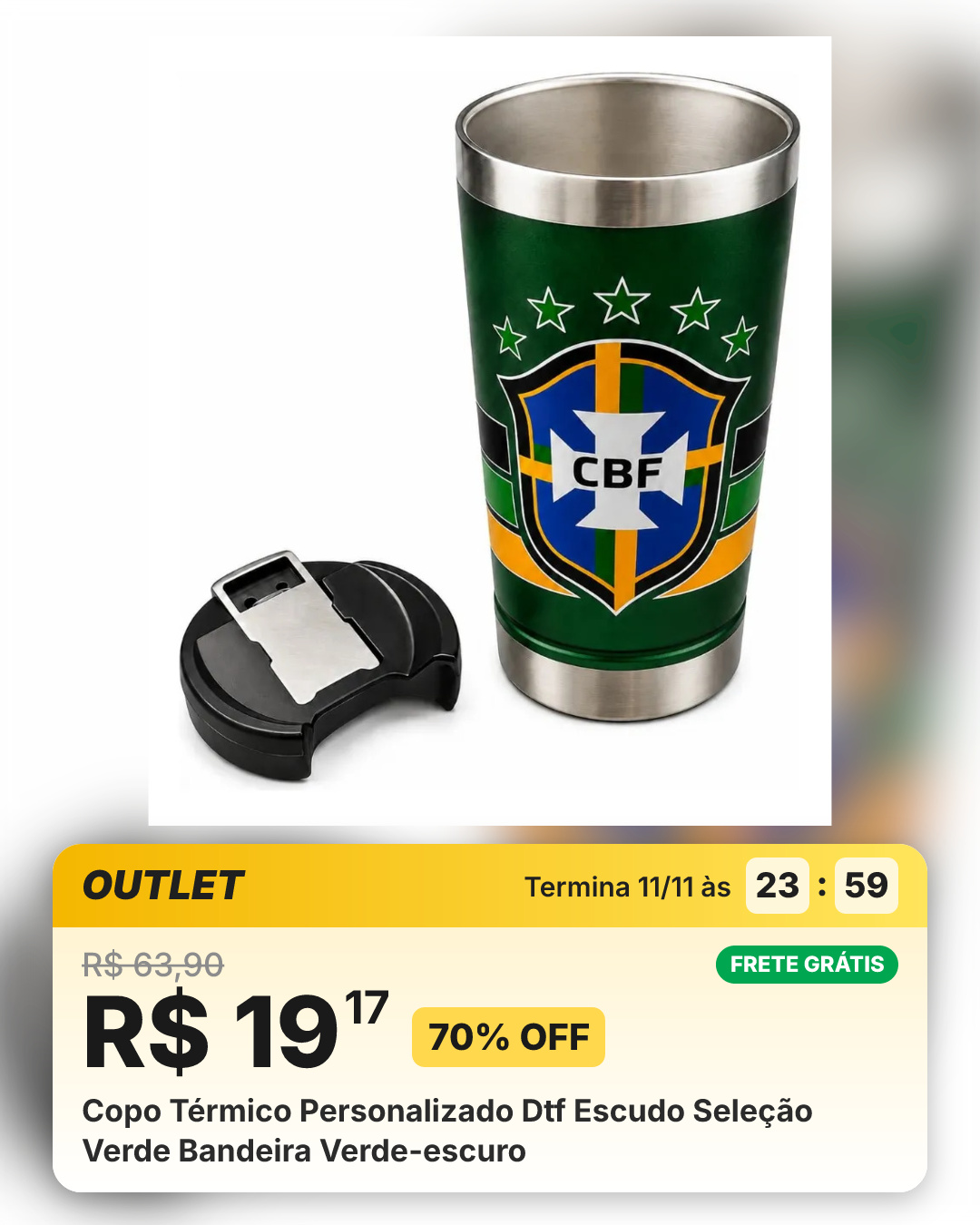 Copo Térmico Personalizado Dtf Escudo Seleção Verde Bandeira Verde-escuro