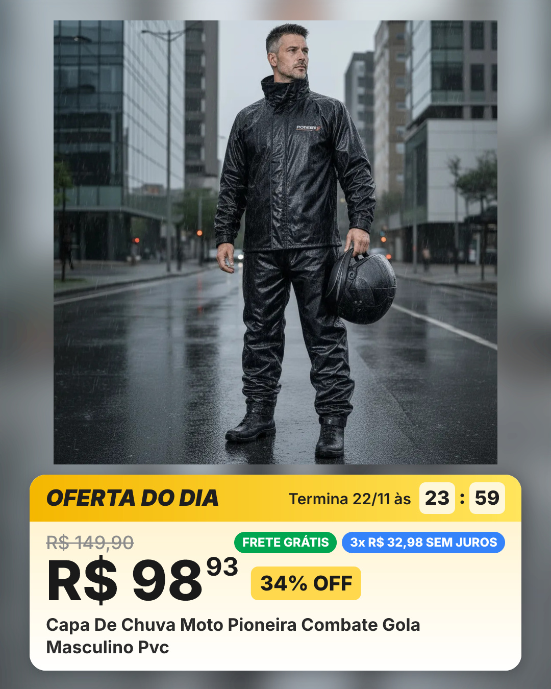 Capa De Chuva Moto Pioneira Combate Gola Masculino Pvc