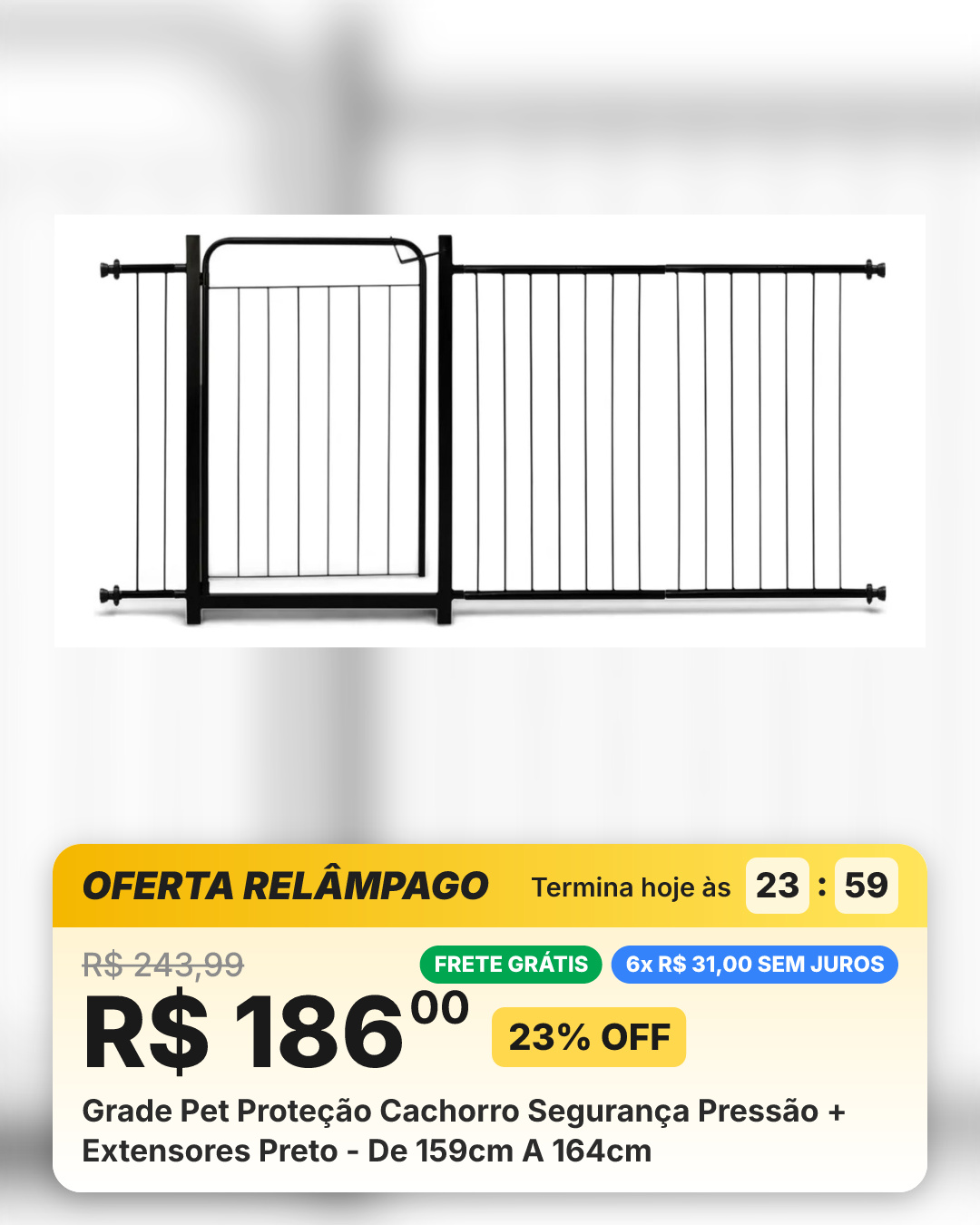 Grade Pet Proteção Cachorro Segurança Pressão + Extensores Preto - De 159cm A 164cm