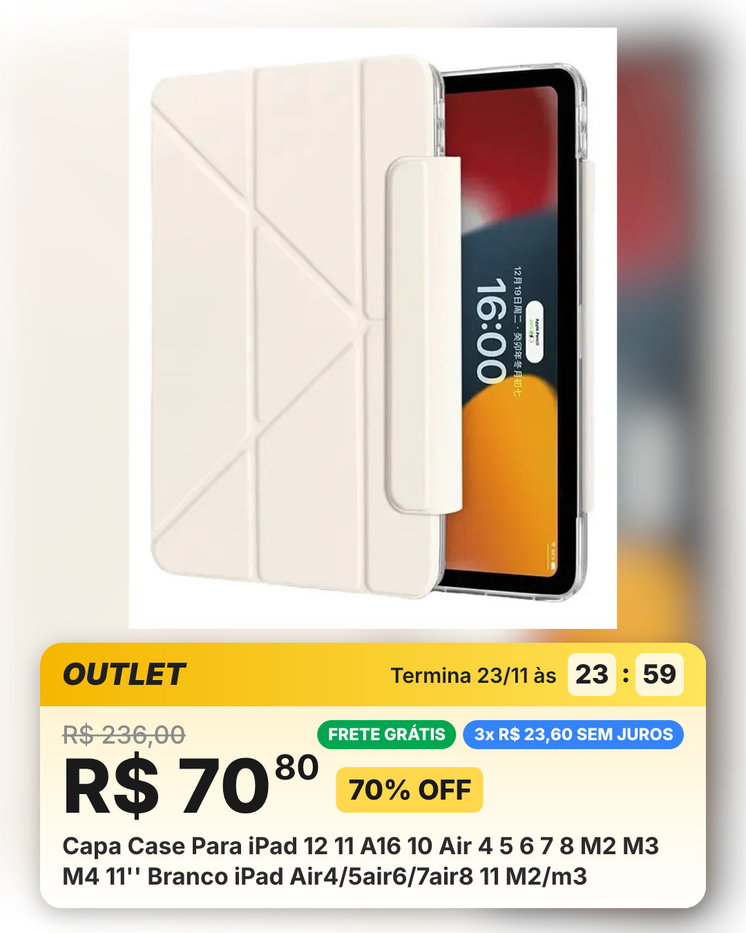 Capa Case Para iPad 12 11 A16 10 Air 4 5 6 7 8 M2 M3 M4 11'' Branco iPad Air4/5air6/7air8 11 M2/m3