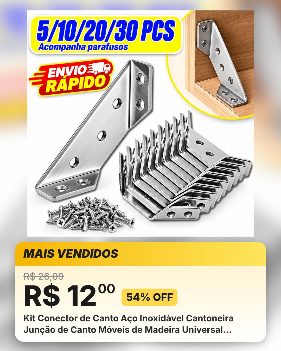 Kit Conector de Canto Aço Inoxidável Cantoneira Junção de Canto Móveis de Madeira Universal Suporte