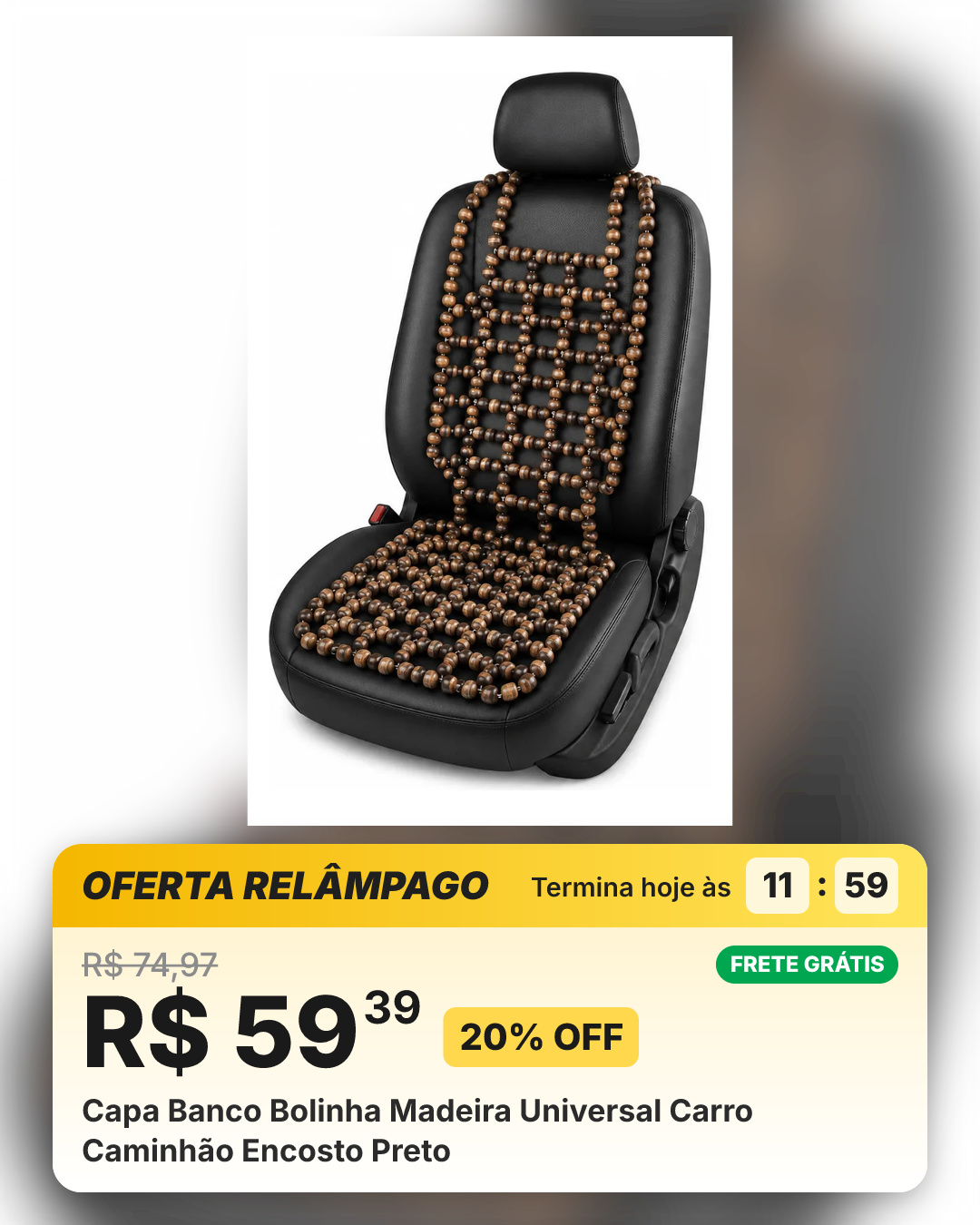 Capa Banco Bolinha Madeira Universal Carro Caminhão Encosto Preto