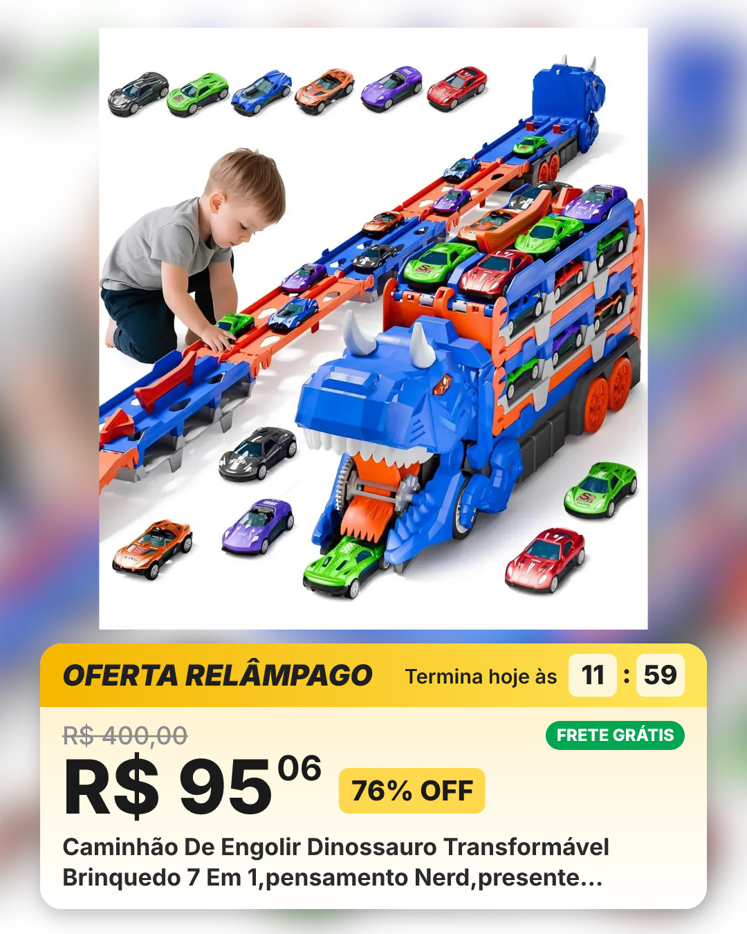 Caminhão De Engolir Dinossauro Transformável Brinquedo 7 Em 1,pensamento Nerd,presente Compatível Com Hot Wheels Azul