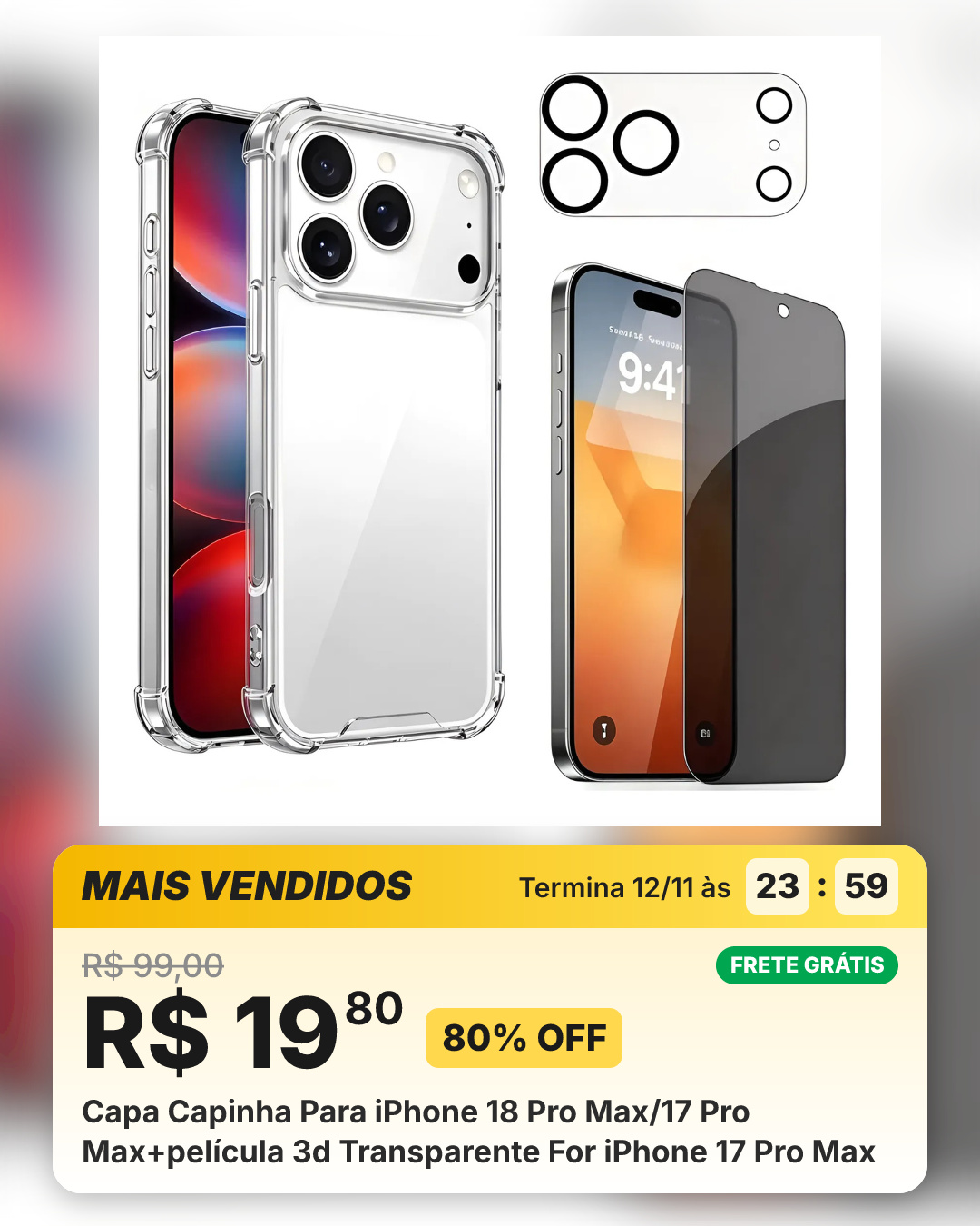 Capa Capinha Para iPhone 18 Pro Max/17 Pro Max+película 3d Transparente For iPhone 17 Pro Max