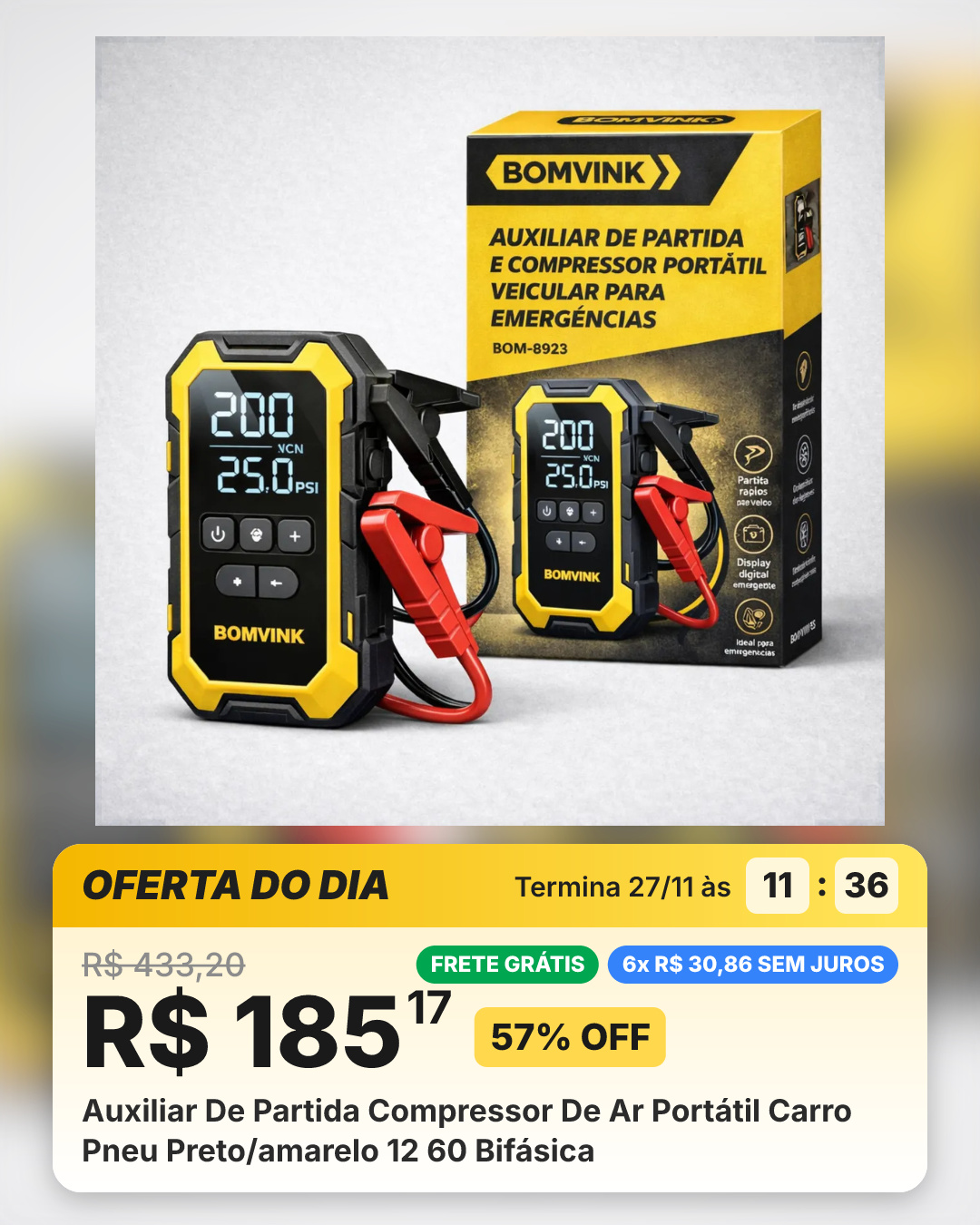 Auxiliar De Partida Compressor De Ar Portátil Carro Pneu Preto/amarelo 12 60 Bifásica