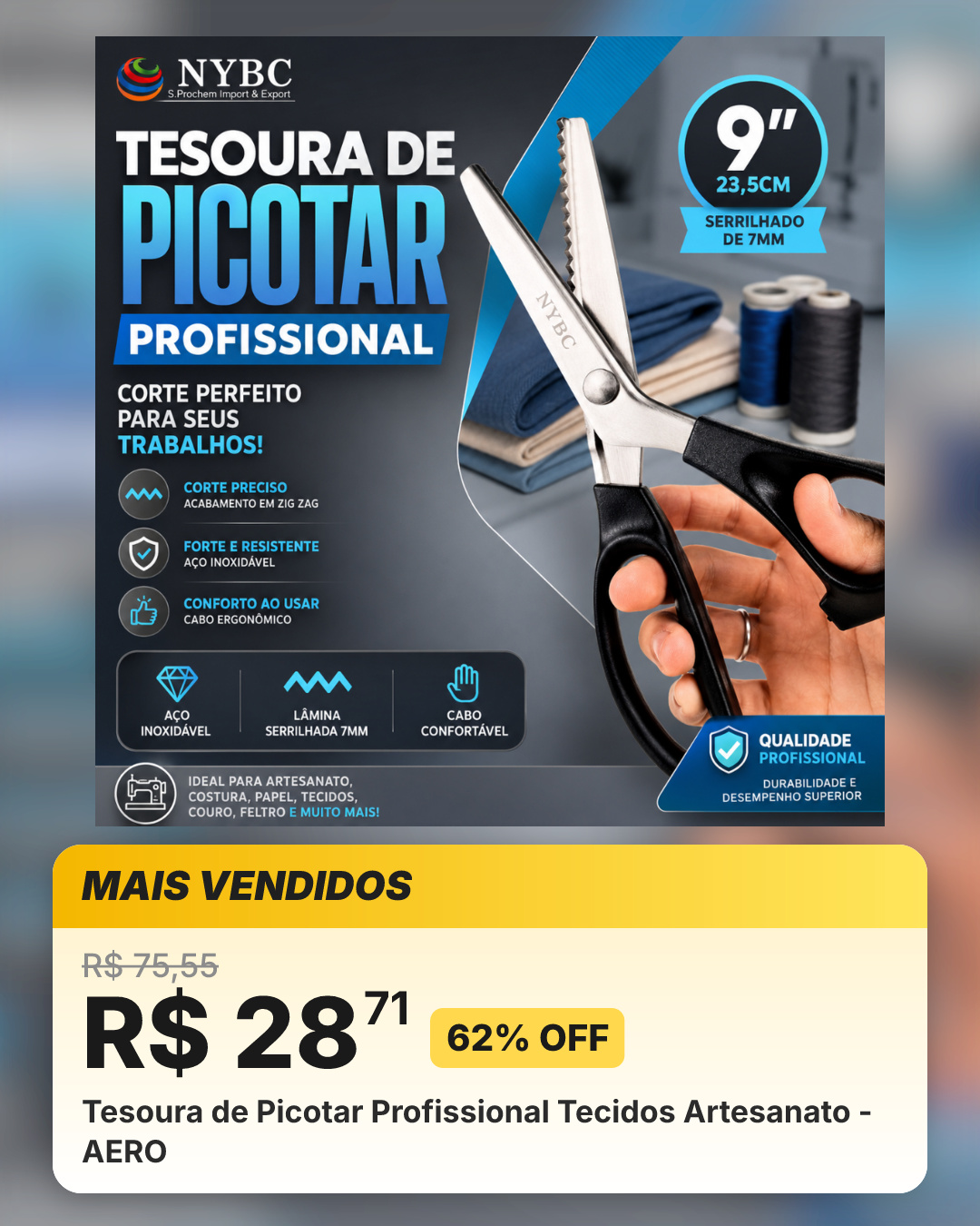 Tesoura de Picotar Profissional Tecidos Artesanato - AERO
